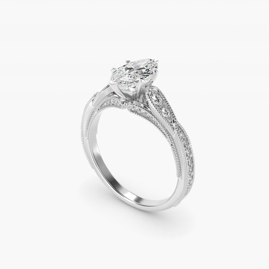 Vintage Milgrain Scalloped Diamond Engagement Ring in 14k White Gold (1/3 ct. tw.) By Zac Zac Posen - Marquise Center