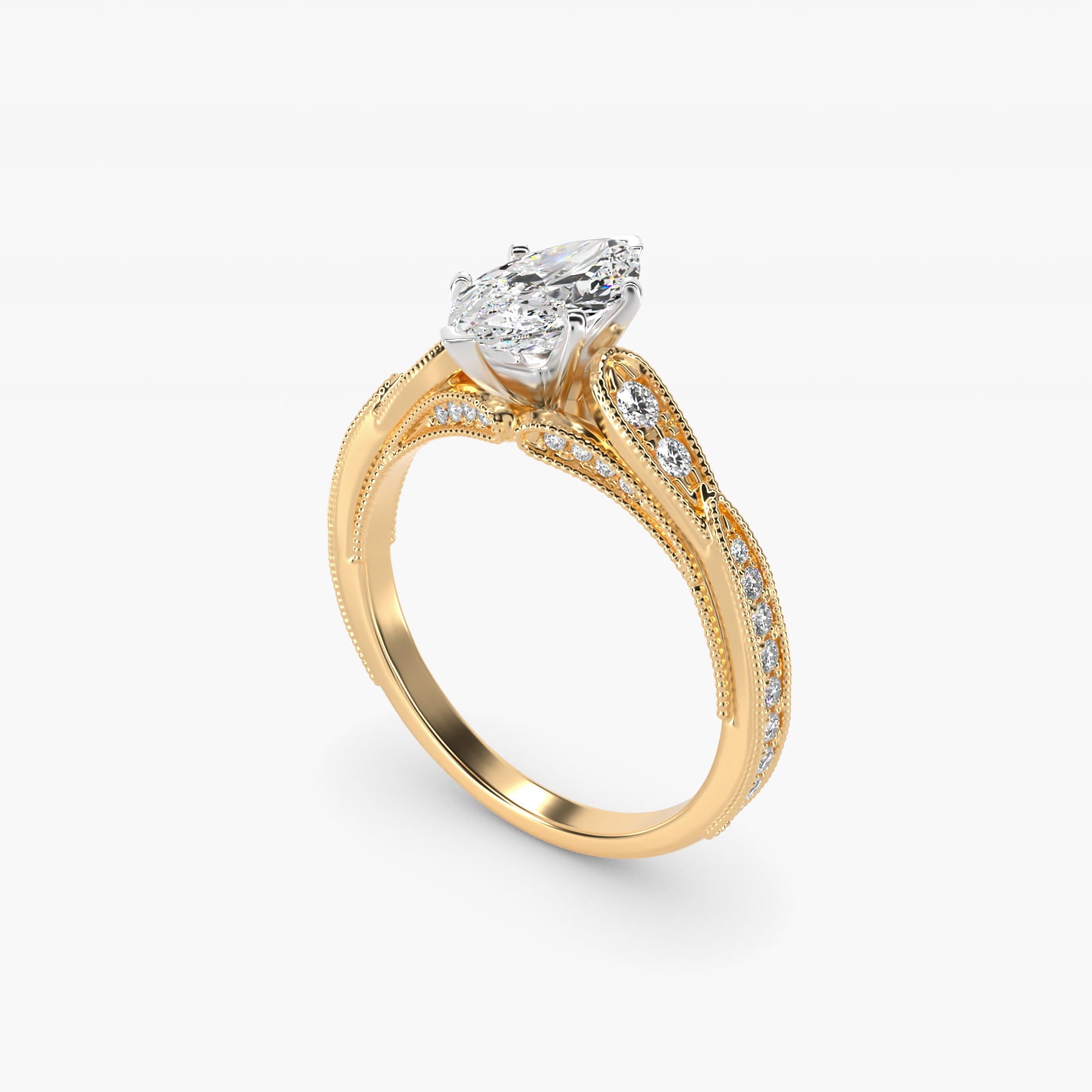 Vintage Milgrain Scalloped Diamond Engagement Ring in 14k Yellow Gold (1/3 ct. tw.) By Zac Zac Posen - Marquise Center