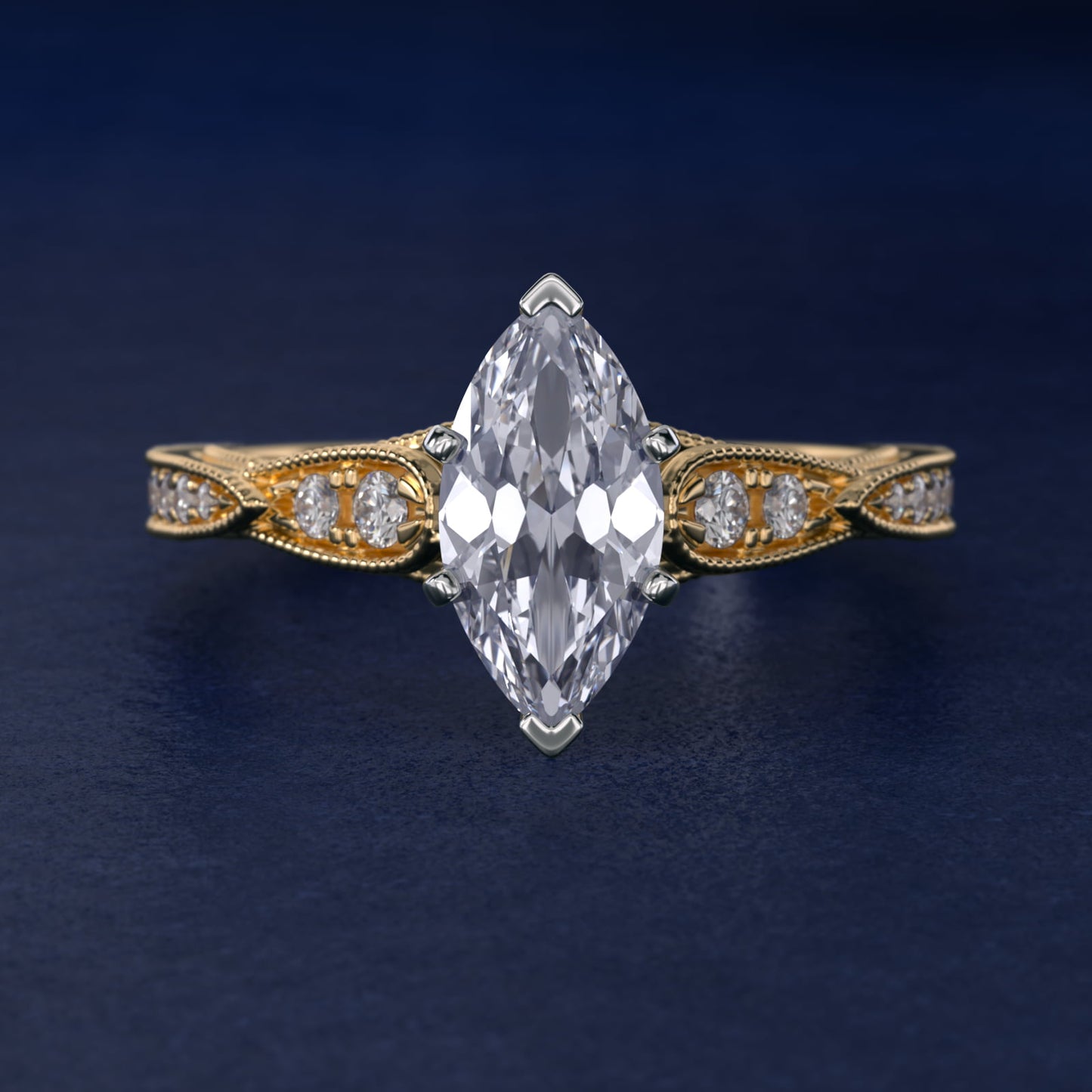 Vintage Milgrain Scalloped Diamond Engagement Ring in 14k Yellow Gold (1/3 ct. tw.) By Zac Zac Posen - Marquise Center