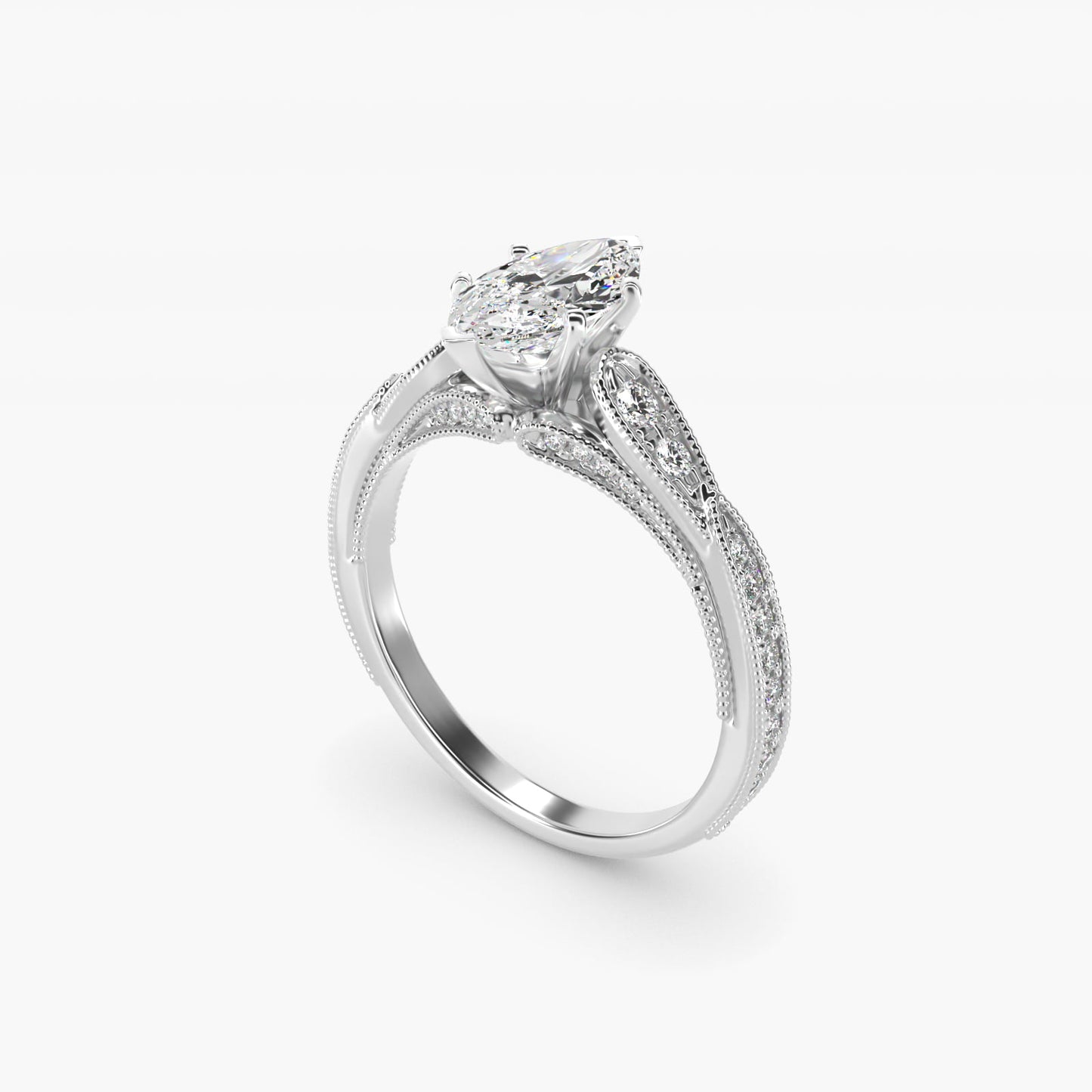 Vintage Milgrain Scalloped Diamond Engagement Ring in Platinum (1/3 ct. tw.) By Zac Zac Posen - Marquise Center