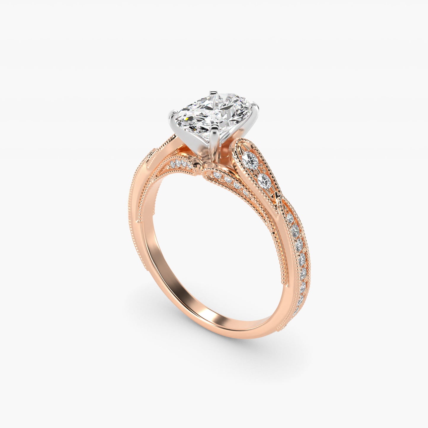 Vintage Milgrain Scalloped Diamond Engagement Ring in 14k Rose Gold (1/3 ct. tw.) By Zac Zac Posen - Oval Center