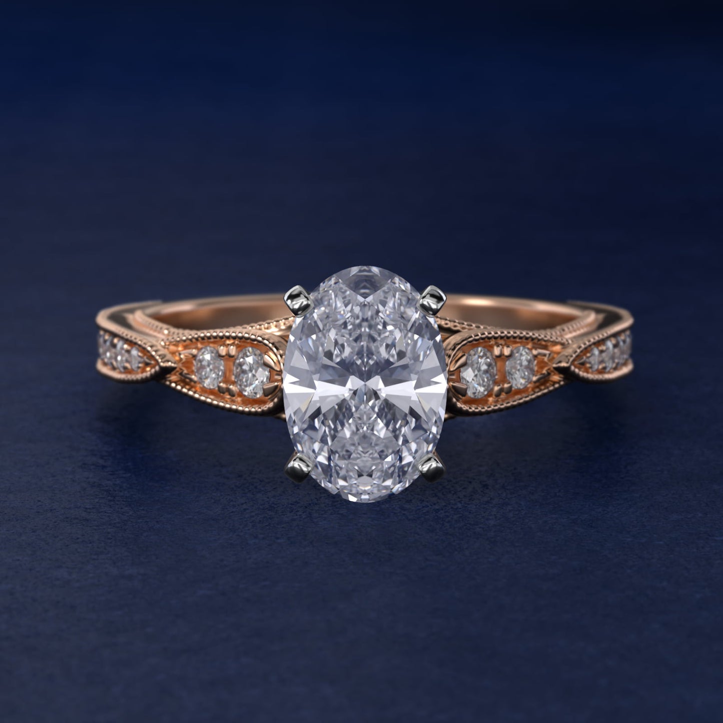 Vintage Milgrain Scalloped Diamond Engagement Ring in 14k Rose Gold (1/3 ct. tw.) By Zac Zac Posen - Oval Center