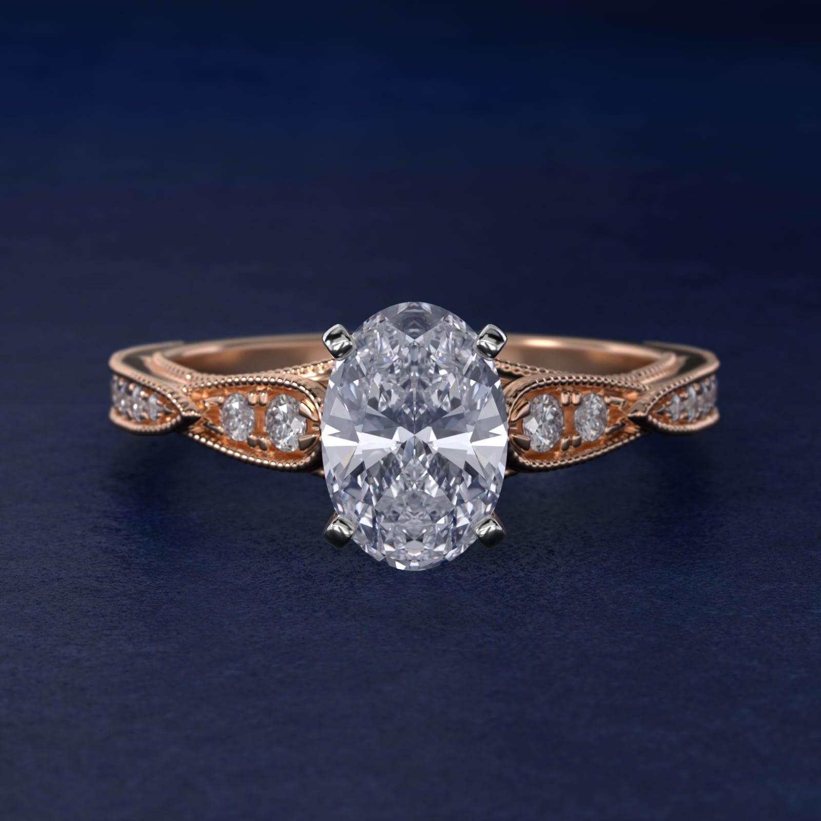 Vintage Milgrain Scalloped Diamond Engagement Ring in 18k Rose Gold (1/3 ct. tw.) By Zac Zac Posen - Oval Center
