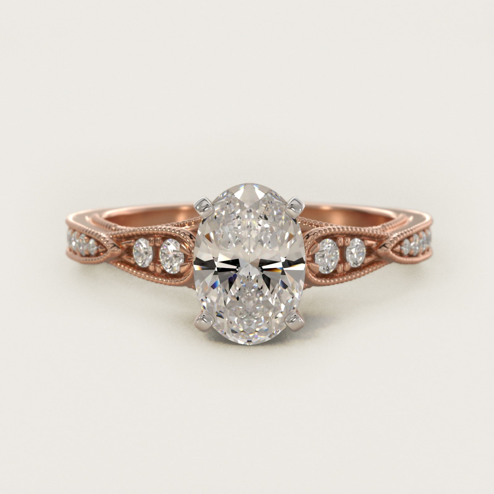 Vintage Milgrain Scalloped Diamond Engagement Ring in 14k Rose Gold (1/3 ct. tw.) By Zac Zac Posen - Oval Center