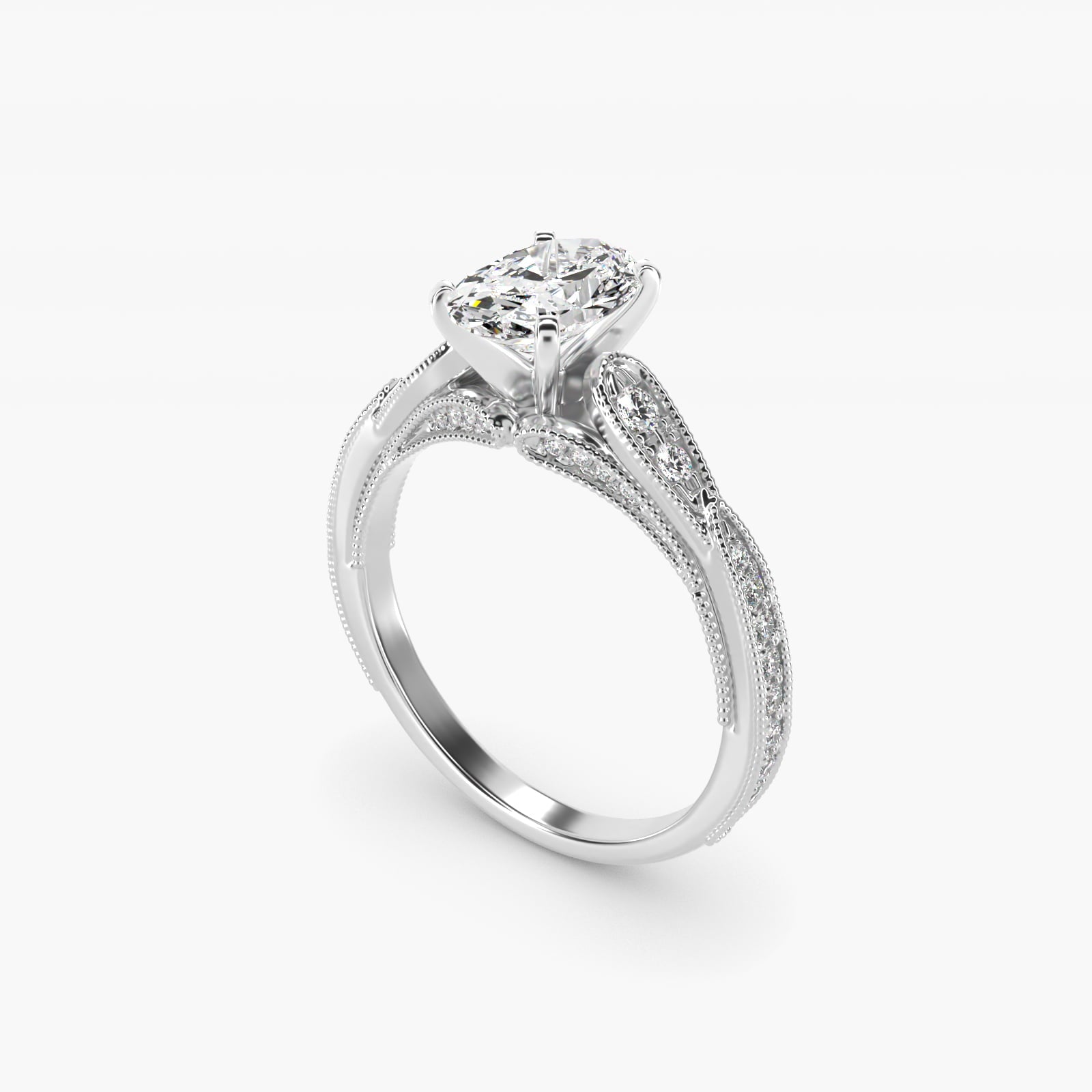 Vintage Milgrain Scalloped Diamond Engagement Ring in 14k White Gold (1/3 ct. tw.) By Zac Zac Posen - Oval Center