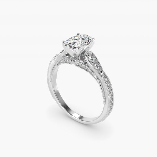 Vintage Milgrain Scalloped Diamond Engagement Ring in 18k White Gold (1/3 ct. tw.) By Zac Zac Posen - Oval Center