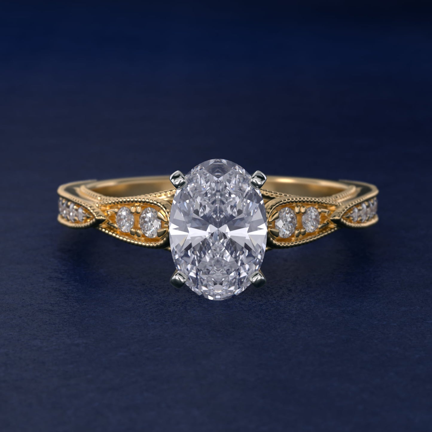 Vintage Milgrain Scalloped Diamond Engagement Ring in 14k Yellow Gold (1/3 ct. tw.) By Zac Zac Posen - Oval Center