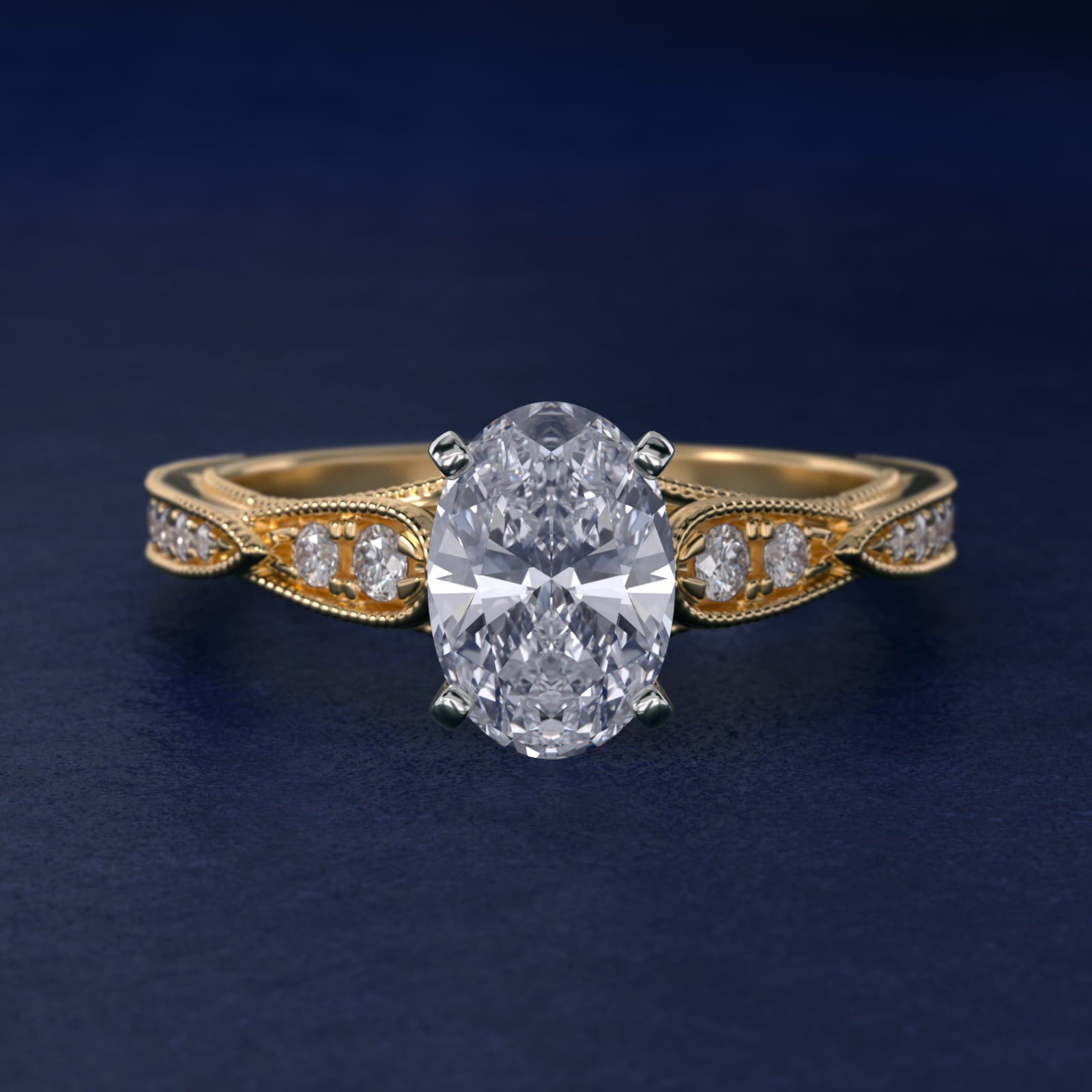Vintage Milgrain Scalloped Diamond Engagement Ring in 14k Yellow Gold (1/3 ct. tw.) By Zac Zac Posen - Oval Center