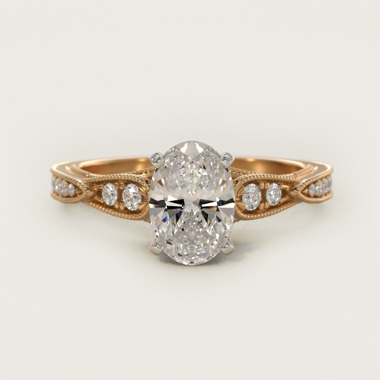 Vintage Milgrain Scalloped Diamond Engagement Ring in 14k Yellow Gold (1/3 ct. tw.) By Zac Zac Posen - Oval Center
