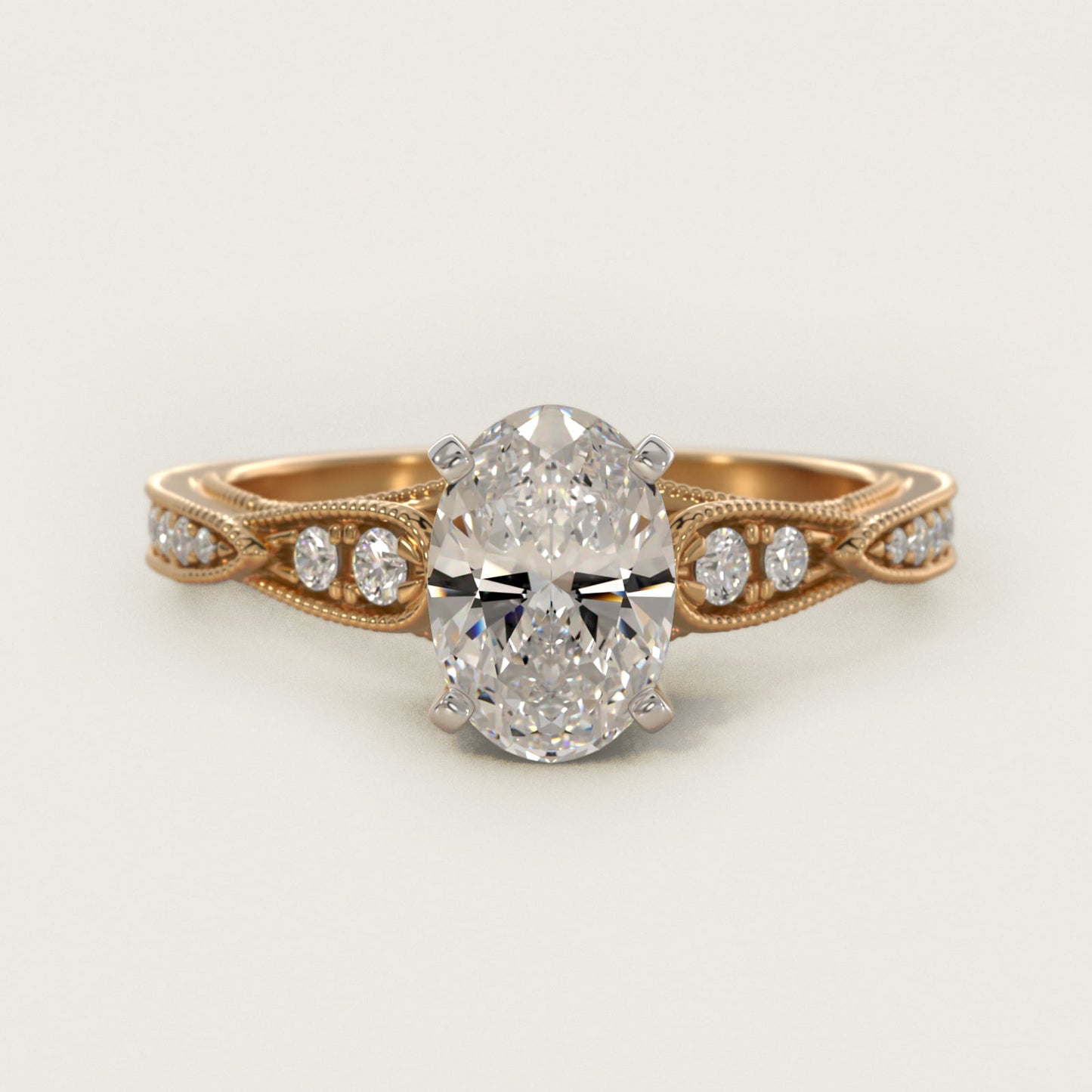 Vintage Milgrain Scalloped Diamond Engagement Ring in 18k Yellow Gold (1/3 ct. tw.) By Zac Zac Posen - Oval Center