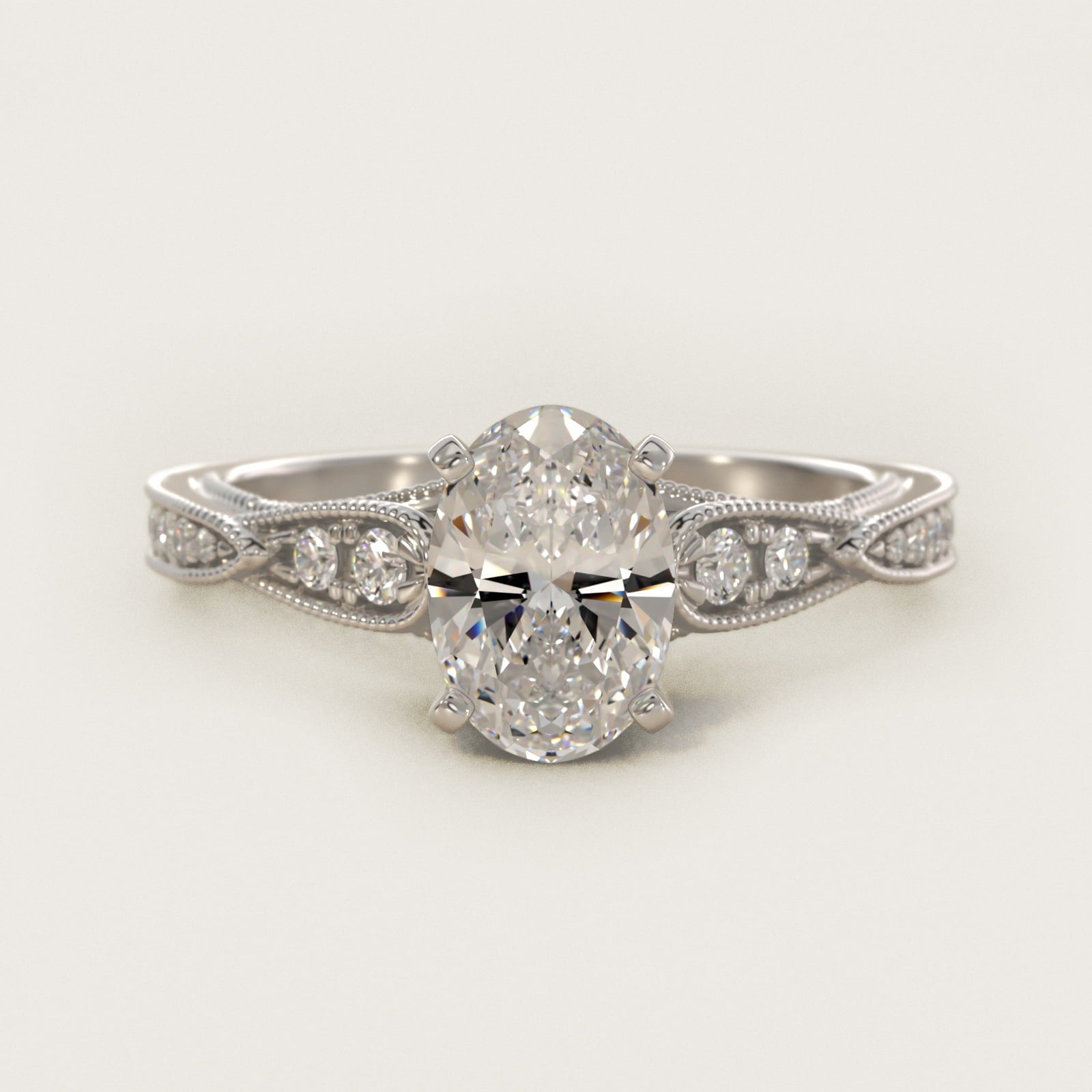 Vintage Milgrain Scalloped Diamond Engagement Ring in Platinum (1/3 ct. tw.) By Zac Zac Posen - Oval Center