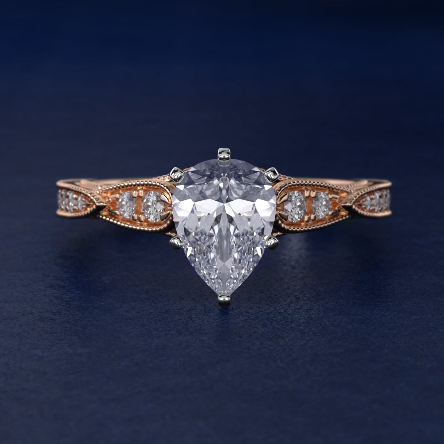Vintage Milgrain Scalloped Diamond Engagement Ring in 14k Rose Gold (1/3 ct. tw.) By Zac Zac Posen - Pear Center