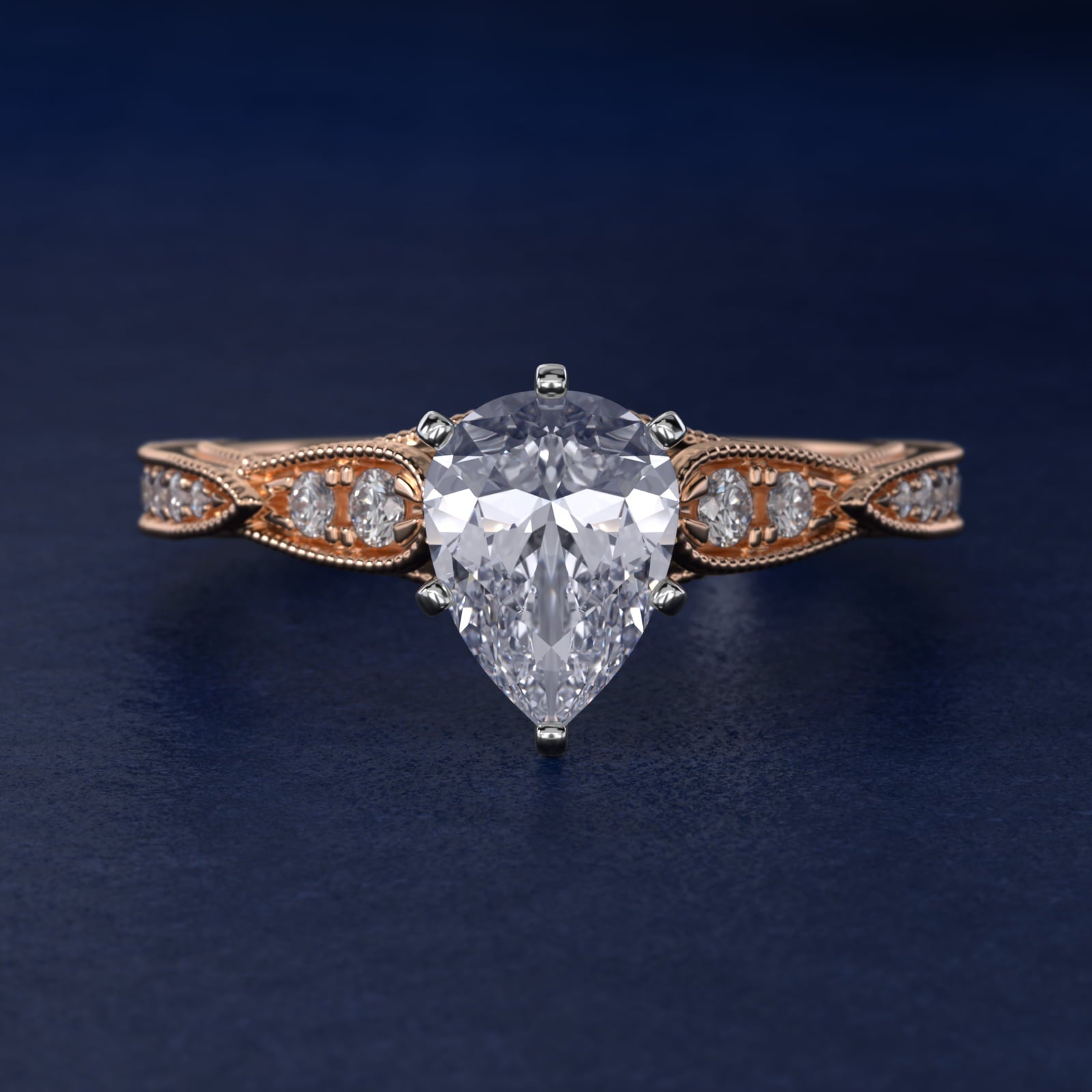 Vintage Milgrain Scalloped Diamond Engagement Ring in 14k Rose Gold (1/3 ct. tw.) By Zac Zac Posen - Pear Center