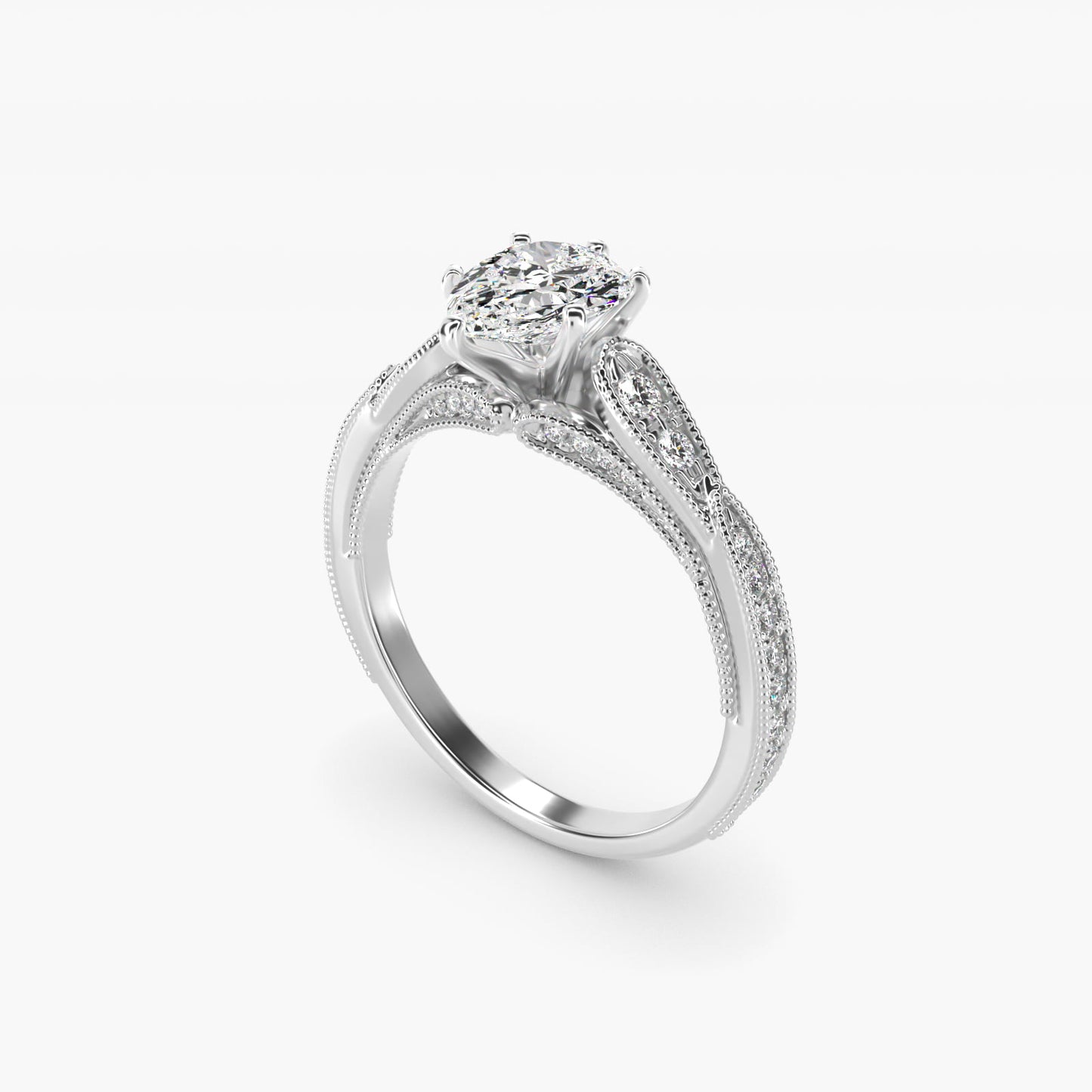 Vintage Milgrain Scalloped Diamond Engagement Ring in 18k White Gold (1/3 ct. tw.) By Zac Zac Posen - Pear Center