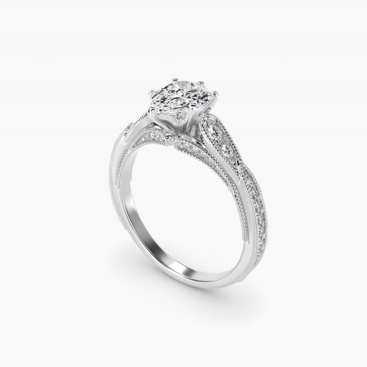 Vintage Milgrain Scalloped Diamond Engagement Ring in 18k White Gold (1/3 ct. tw.) By Zac Zac Posen - Pear Center