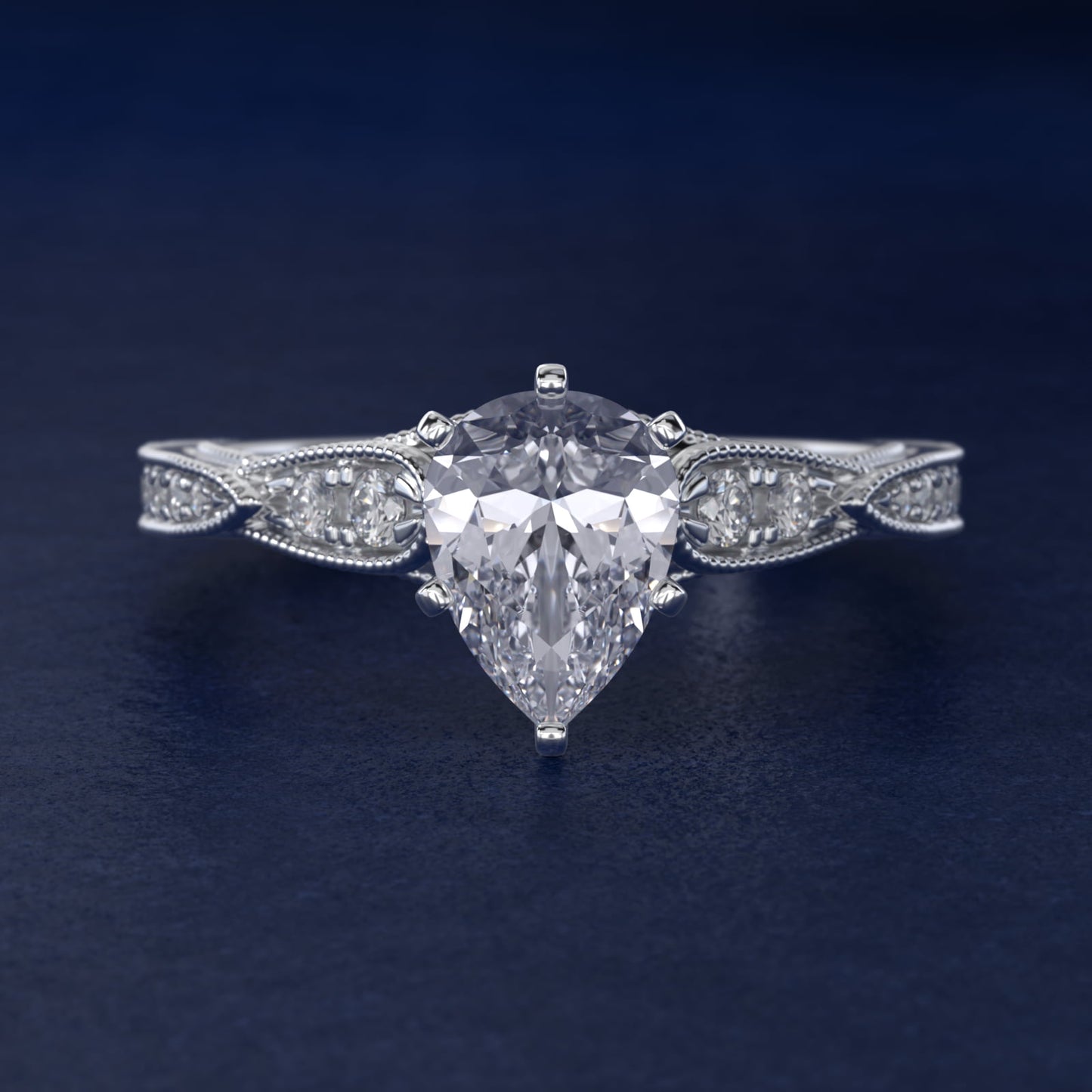 Vintage Milgrain Scalloped Diamond Engagement Ring in 14k White Gold (1/3 ct. tw.) By Zac Zac Posen - Pear Center