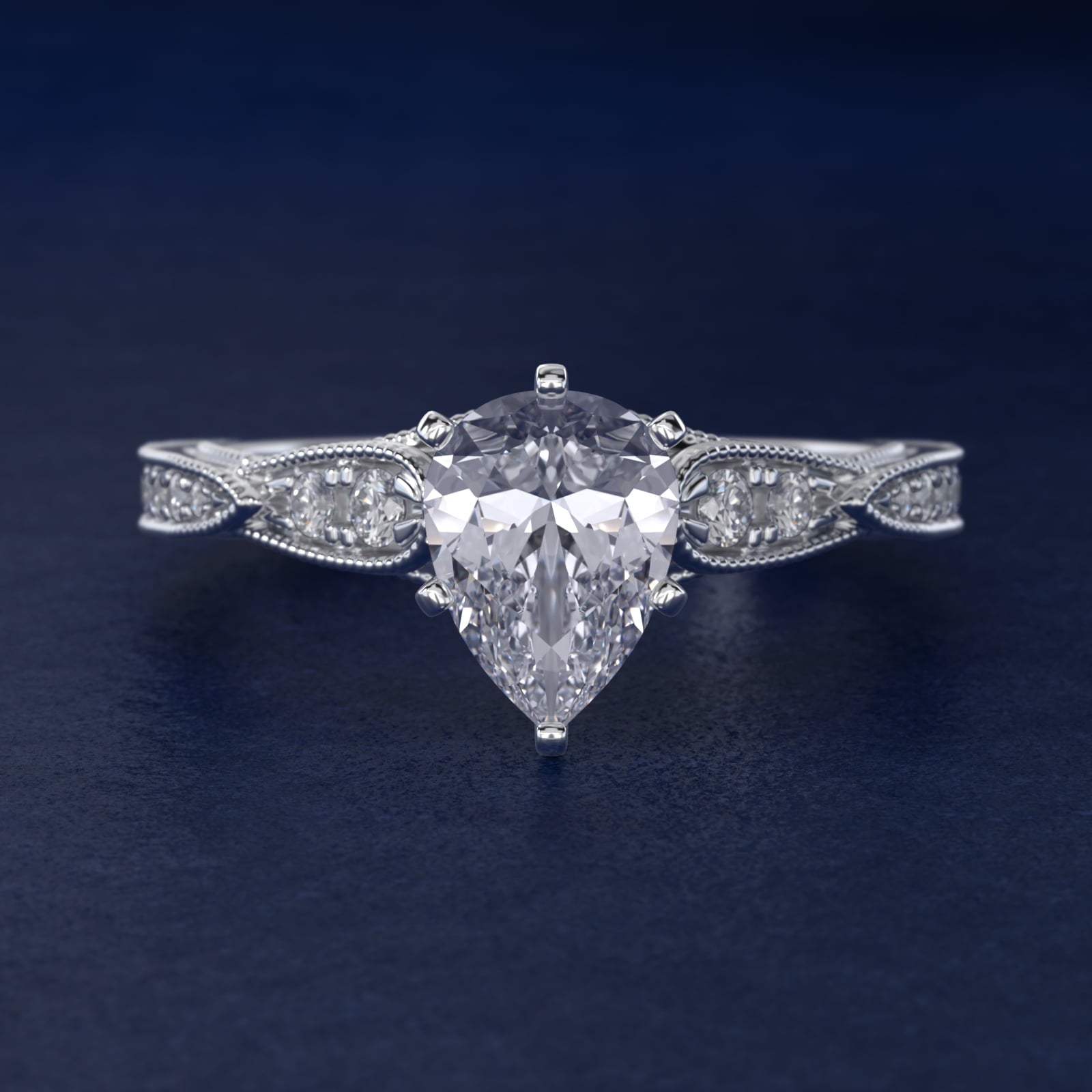 Vintage Milgrain Scalloped Diamond Engagement Ring in 14k White Gold (1/3 ct. tw.) By Zac Zac Posen - Pear Center