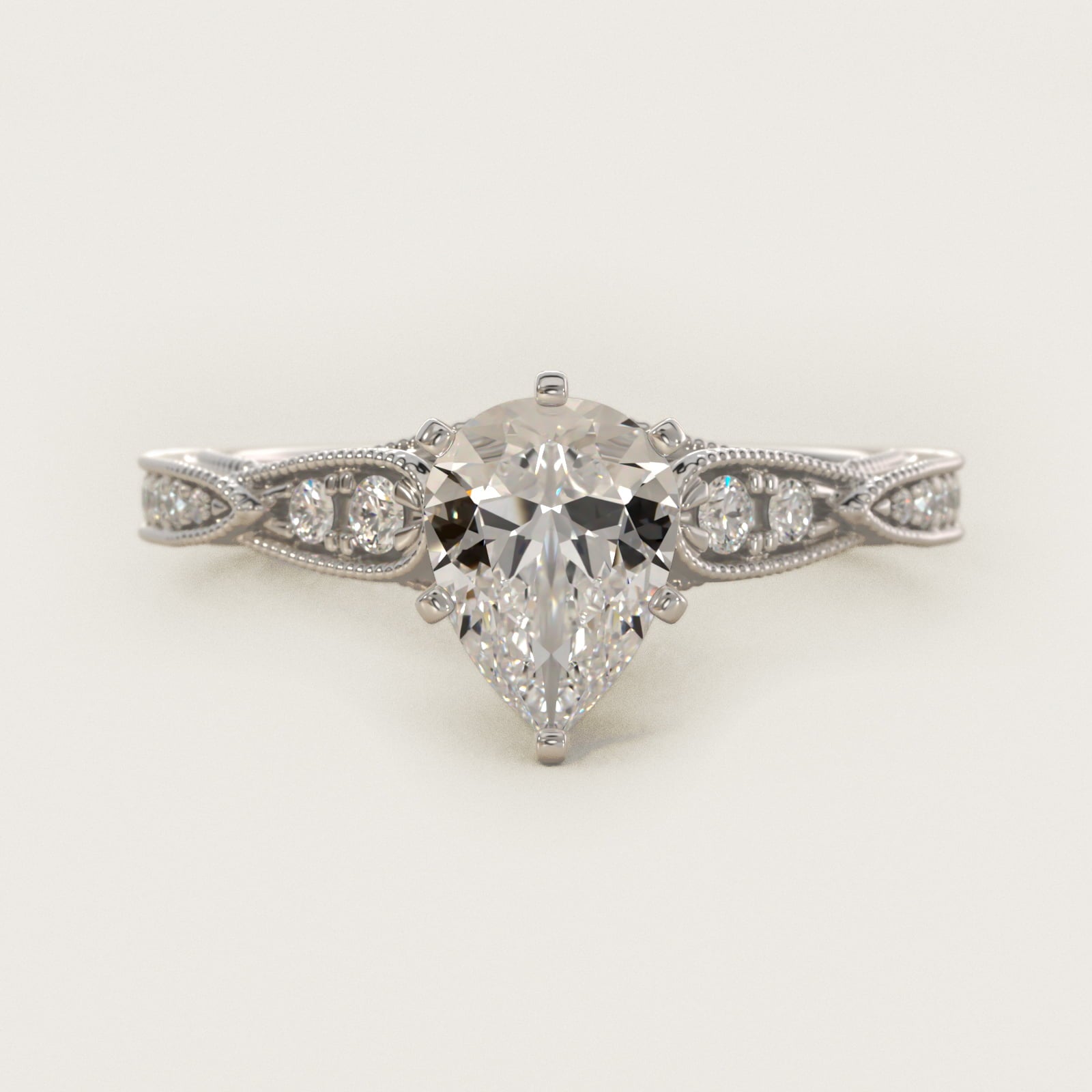 Vintage Milgrain Scalloped Diamond Engagement Ring in 18k White Gold (1/3 ct. tw.) By Zac Zac Posen - Pear Center