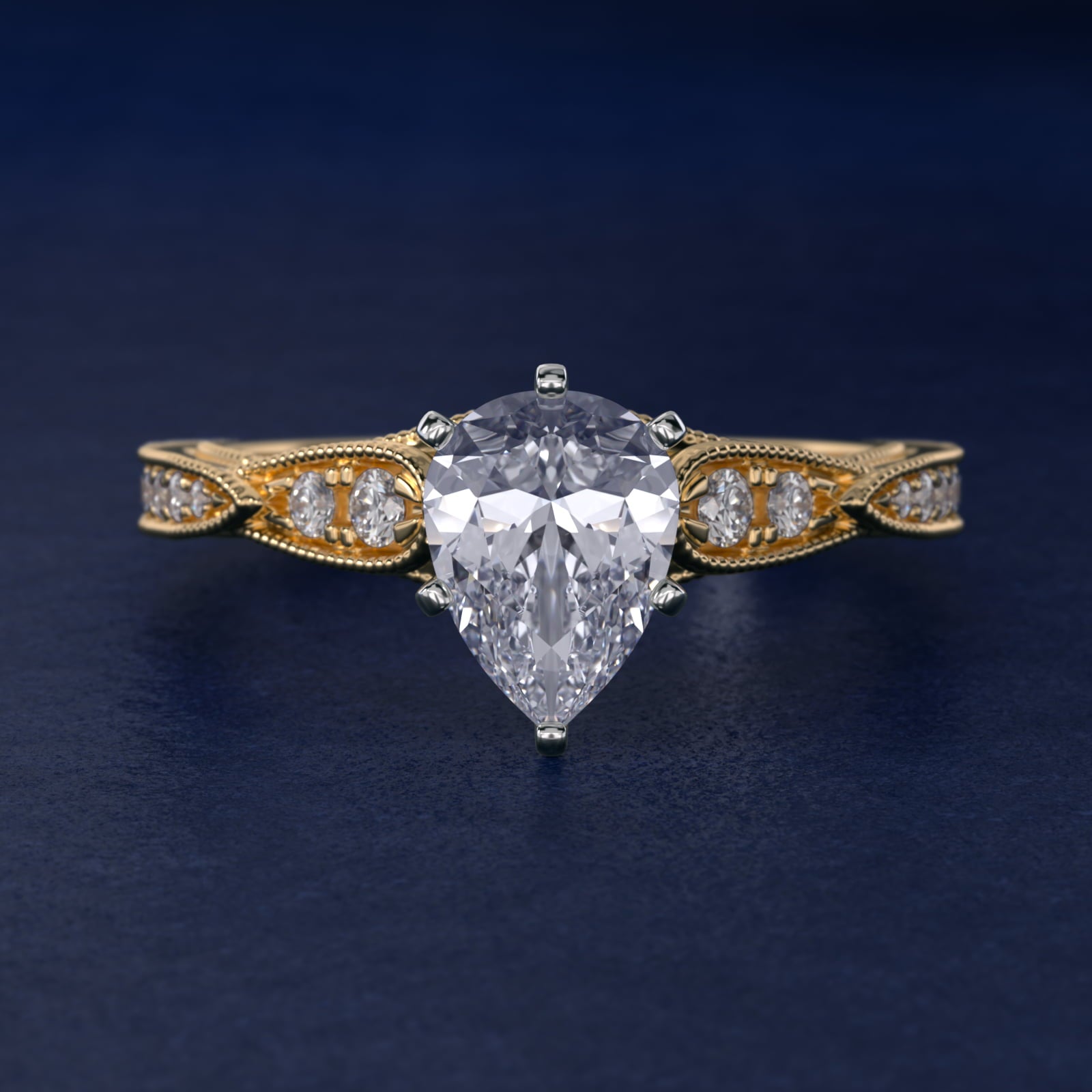 Vintage Milgrain Scalloped Diamond Engagement Ring in 14k Yellow Gold (1/3 ct. tw.) By Zac Zac Posen - Pear Center