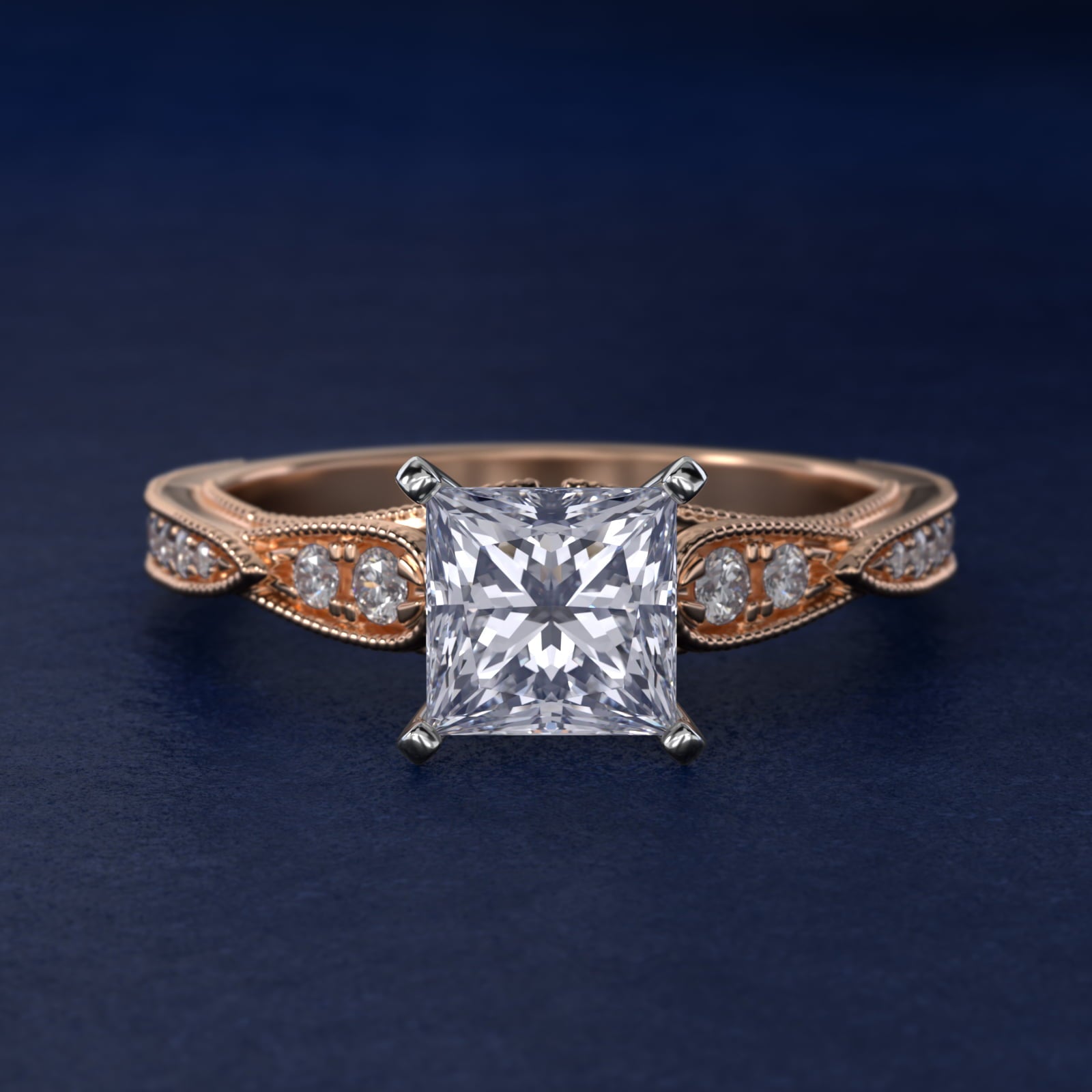 Vintage Milgrain Scalloped Diamond Engagement Ring in 14k Rose Gold (1/3 ct. tw.) By Zac Zac Posen - Princess Center