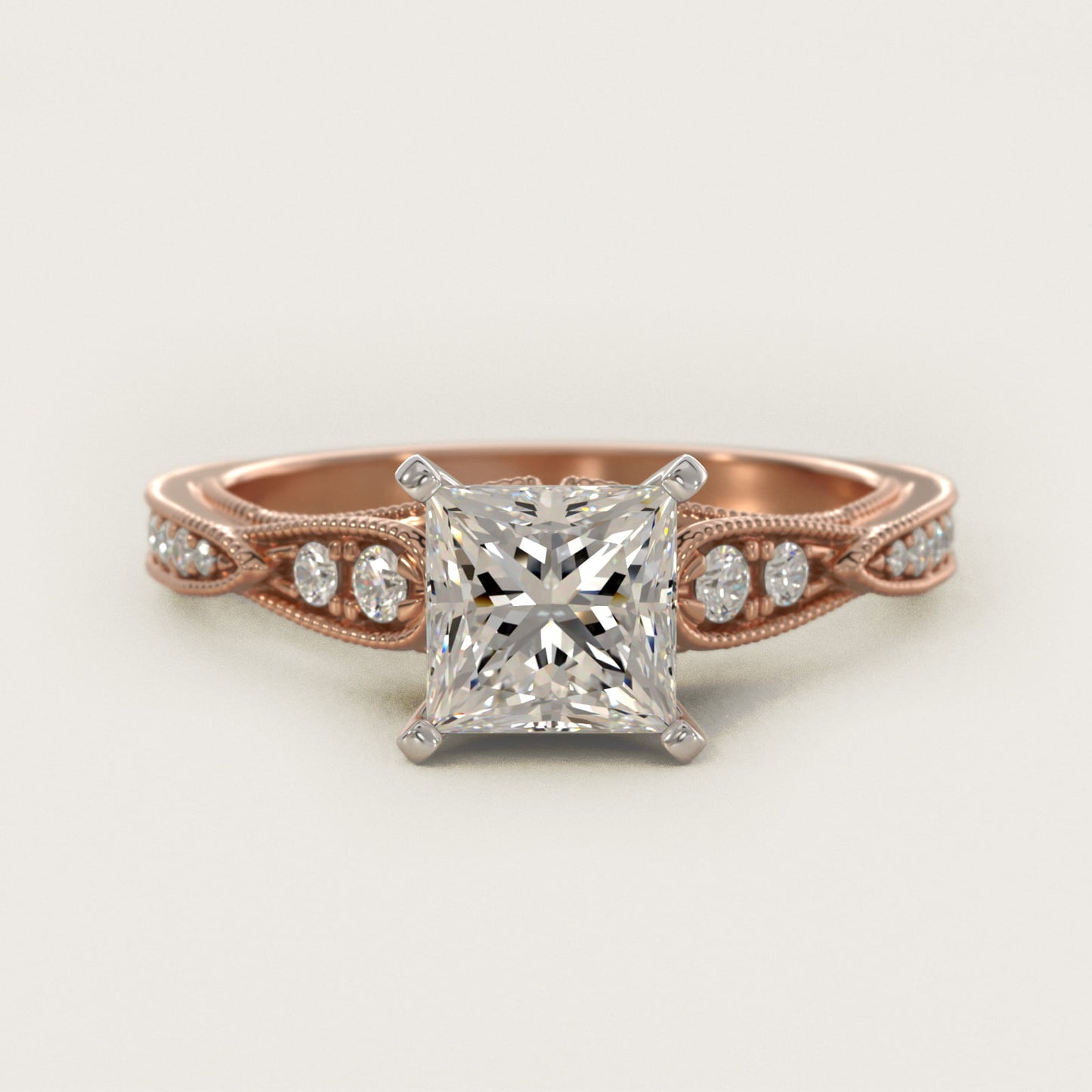 Vintage Milgrain Scalloped Diamond Engagement Ring in 14k Rose Gold (1/3 ct. tw.) By Zac Zac Posen - Princess Center