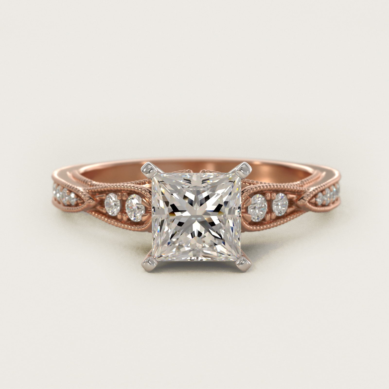 Vintage Milgrain Scalloped Diamond Engagement Ring in 14k Rose Gold (1/3 ct. tw.) By Zac Zac Posen - Princess Center