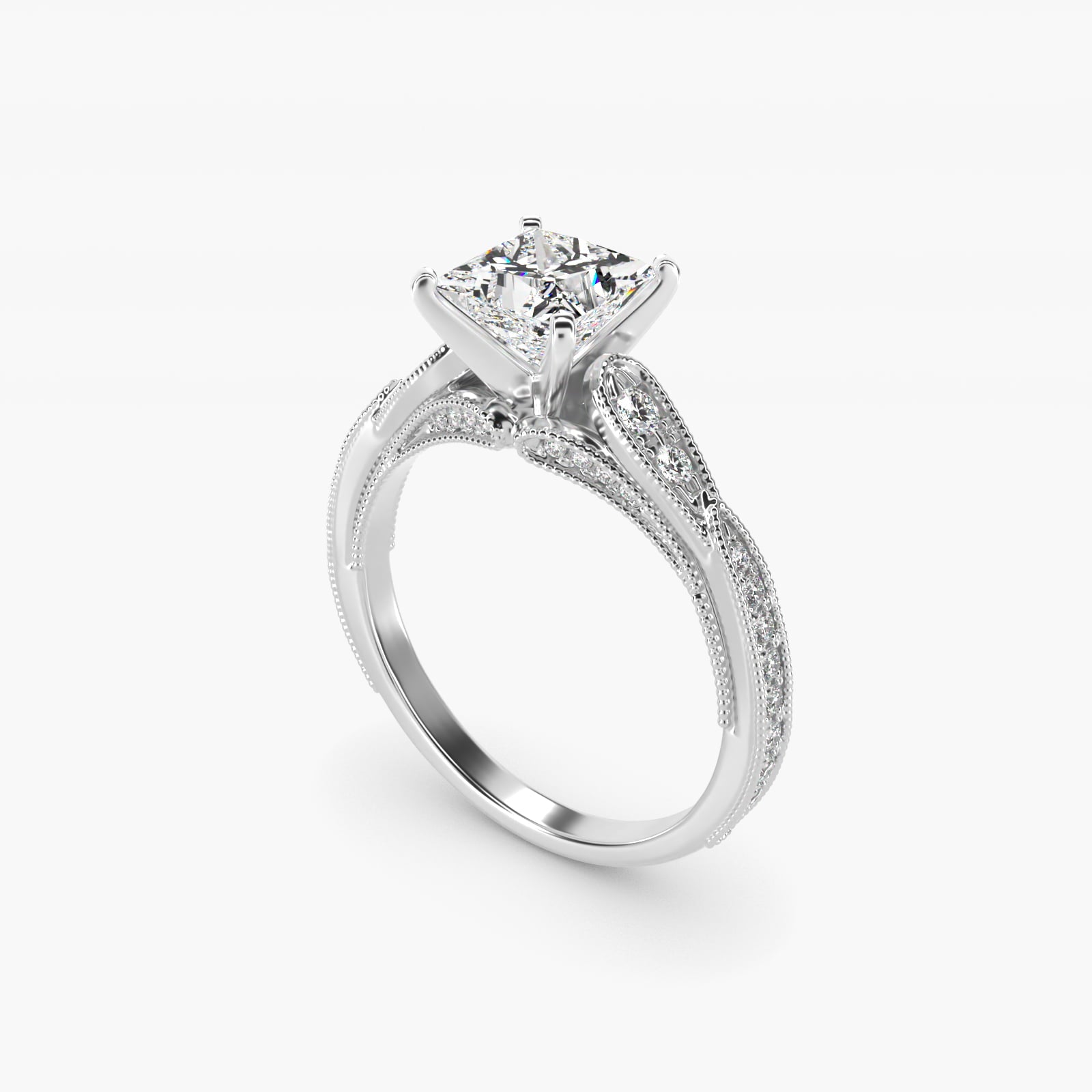 Vintage Milgrain Scalloped Diamond Engagement Ring in 14k White Gold (1/3 ct. tw.) By Zac Zac Posen - Princess Center