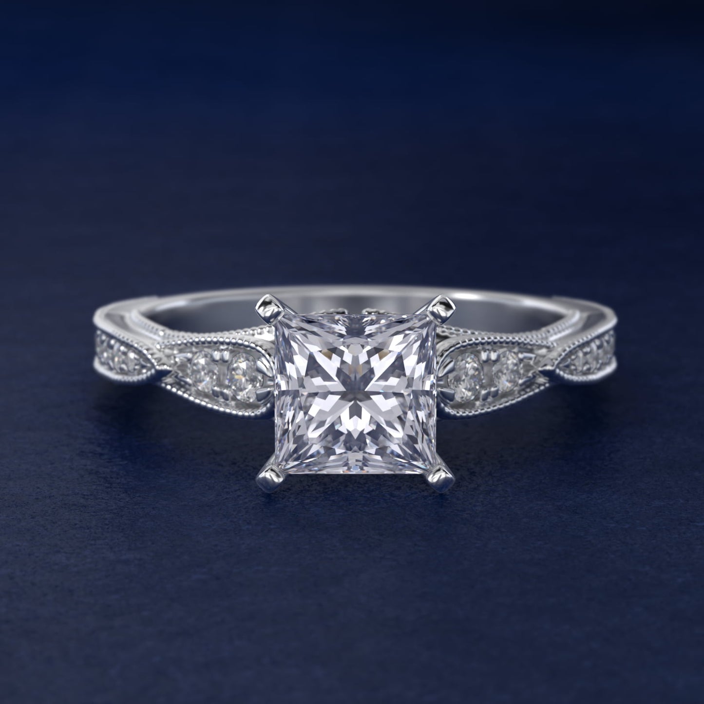 Vintage Milgrain Scalloped Diamond Engagement Ring in 14k White Gold (1/3 ct. tw.) By Zac Zac Posen - Princess Center