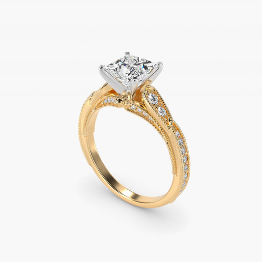 Vintage Milgrain Scalloped Diamond Engagement Ring in 18k Yellow Gold (1/3 ct. tw.) By Zac Zac Posen - Princess Center