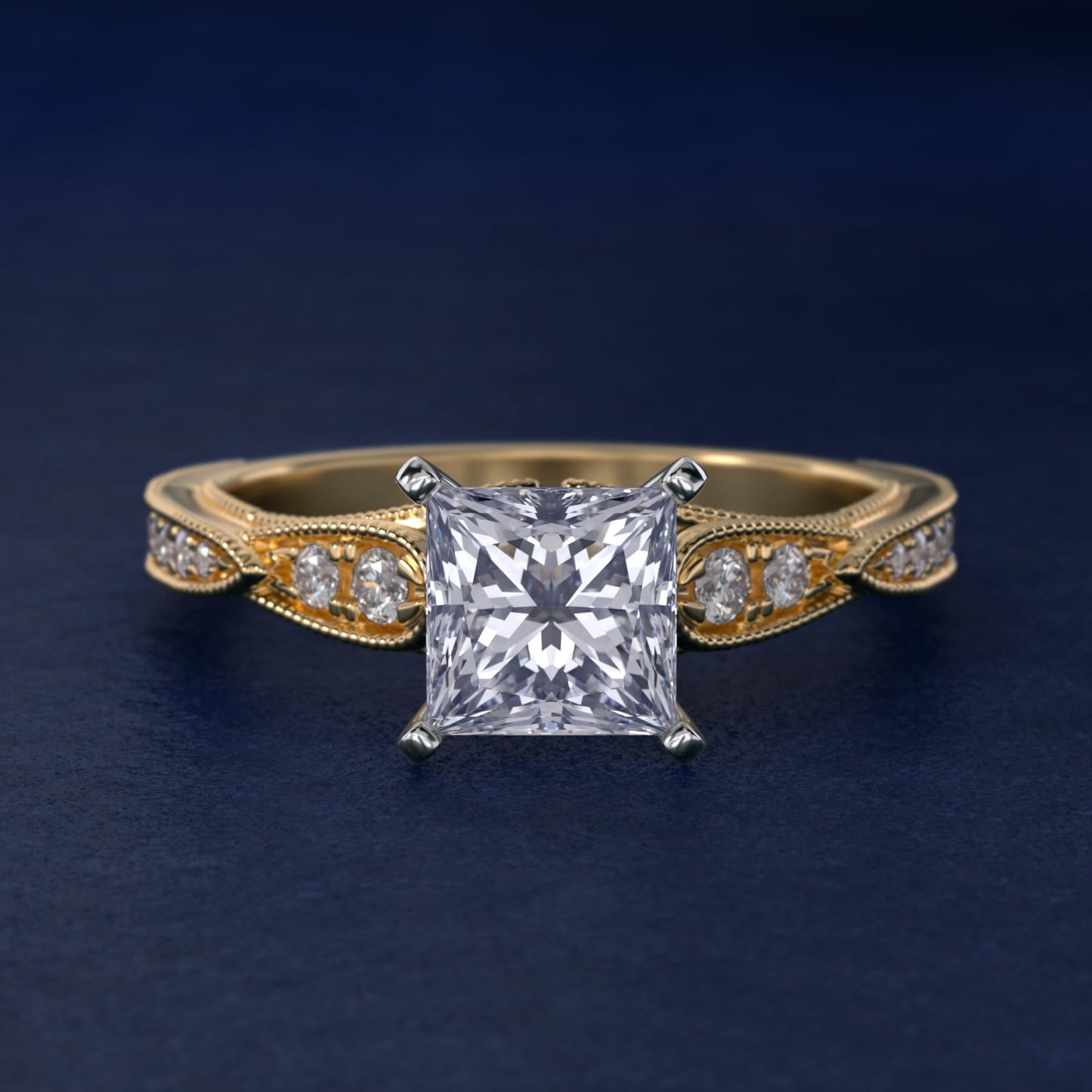 Vintage Milgrain Scalloped Diamond Engagement Ring in 14k Yellow Gold (1/3 ct. tw.) By Zac Zac Posen - Princess Center