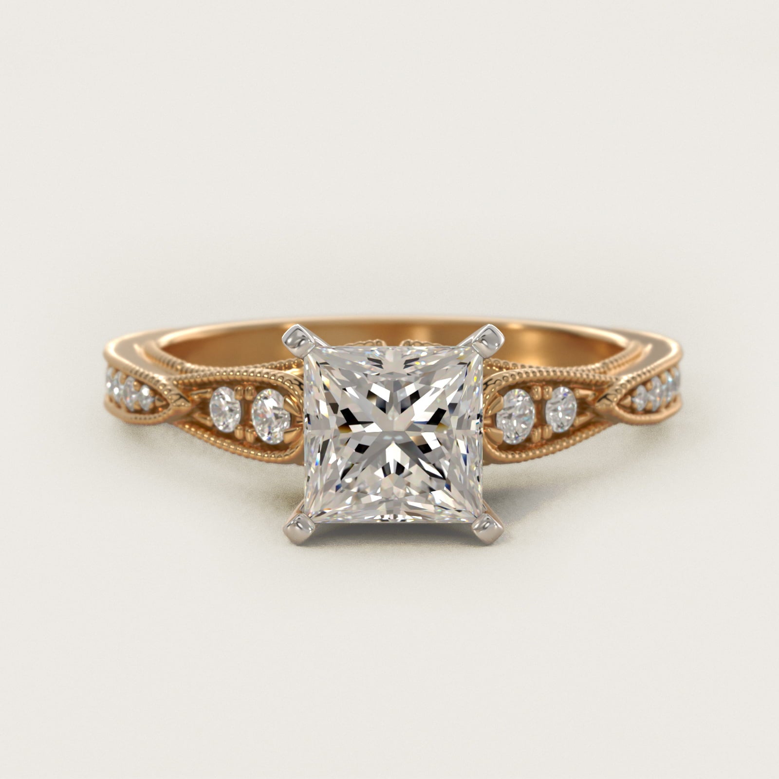 Vintage Milgrain Scalloped Diamond Engagement Ring in 14k Yellow Gold (1/3 ct. tw.) By Zac Zac Posen - Princess Center