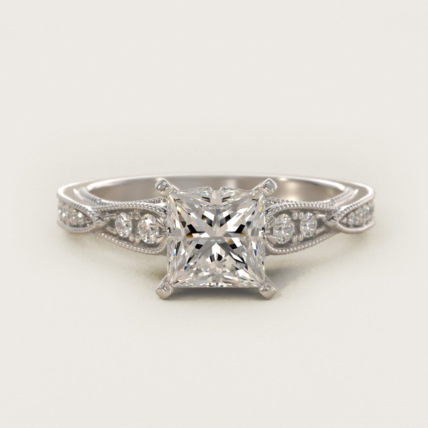 Vintage Milgrain Scalloped Diamond Engagement Ring in Platinum (1/3 ct. tw.) By Zac Zac Posen - Princess Center