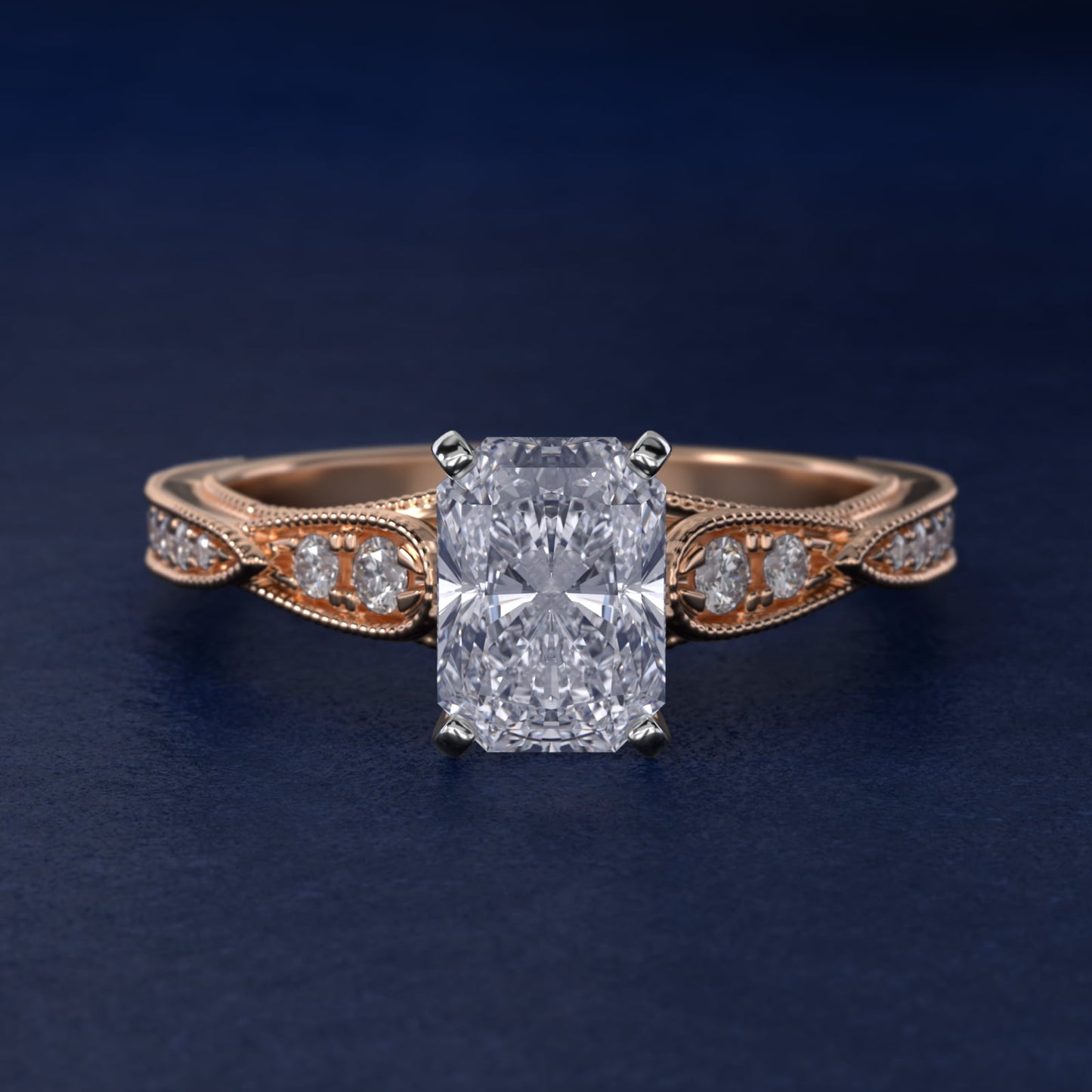 Vintage Milgrain Scalloped Diamond Engagement Ring in 14k Rose Gold (1/3 ct. tw.) By Zac Zac Posen - Radiant Center