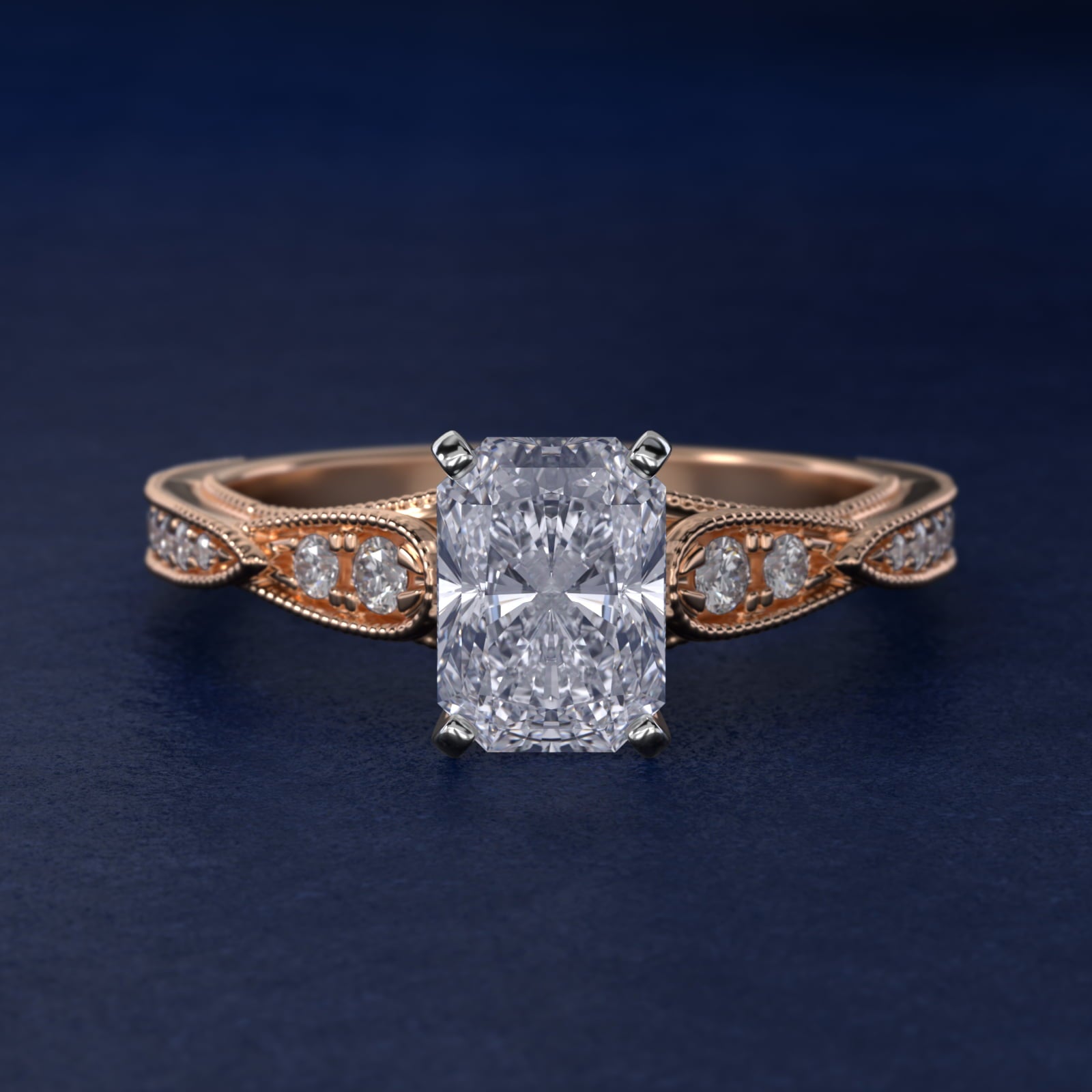 Vintage Milgrain Scalloped Diamond Engagement Ring in 14k Rose Gold (1/3 ct. tw.) By Zac Zac Posen - Radiant Center