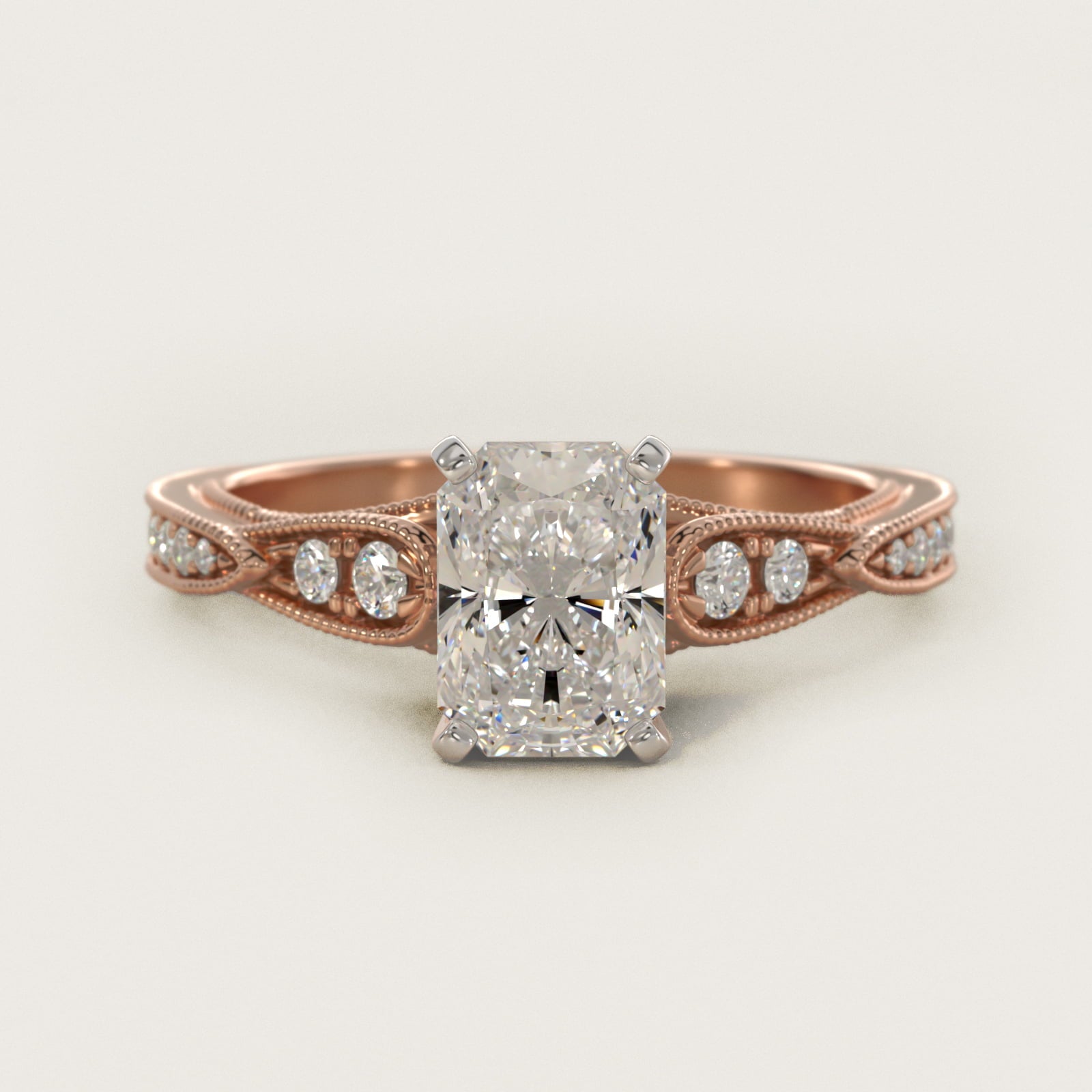 Vintage Milgrain Scalloped Diamond Engagement Ring in 14k Rose Gold (1/3 ct. tw.) By Zac Zac Posen - Radiant Center