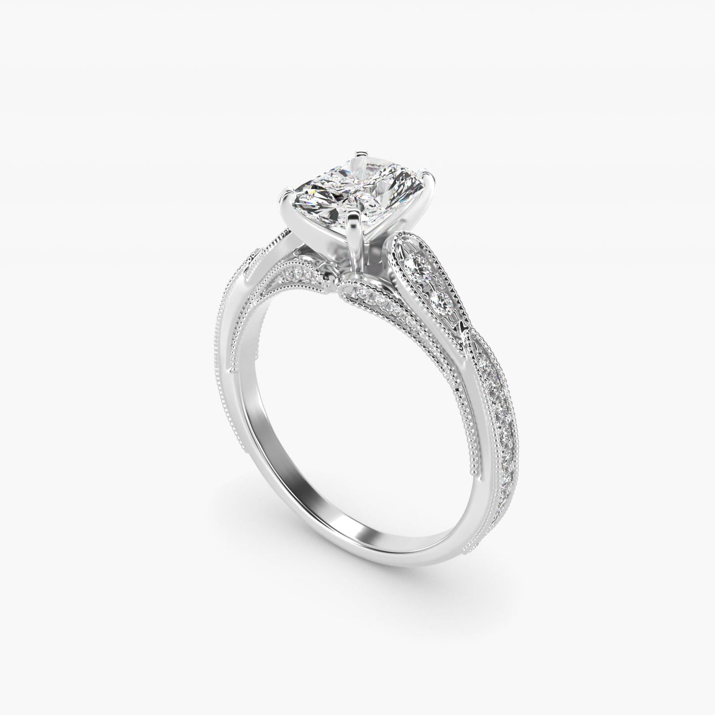 Vintage Milgrain Scalloped Diamond Engagement Ring in 14k White Gold (1/3 ct. tw.) By Zac Zac Posen - Radiant Center