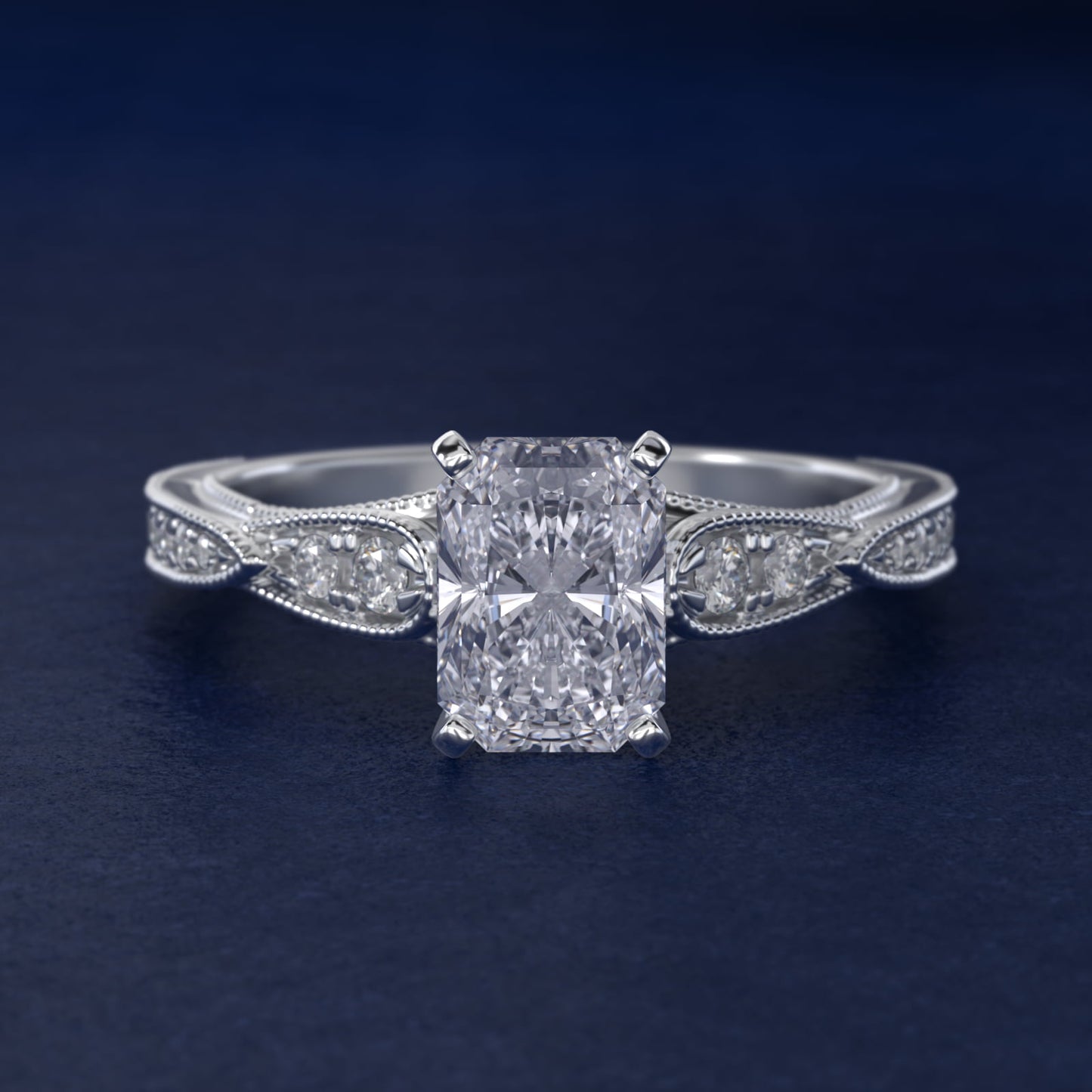 Vintage Milgrain Scalloped Diamond Engagement Ring in 14k White Gold (1/3 ct. tw.) By Zac Zac Posen - Radiant Center
