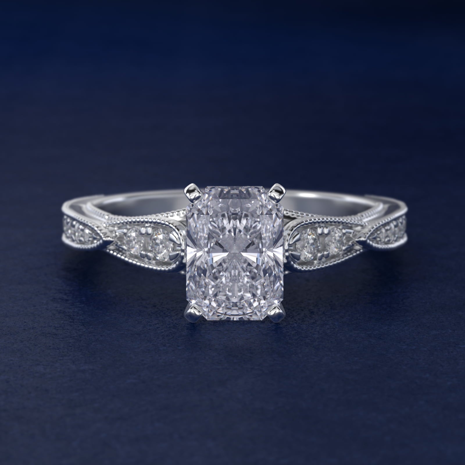 Vintage Milgrain Scalloped Diamond Engagement Ring in 14k White Gold (1/3 ct. tw.) By Zac Zac Posen - Radiant Center