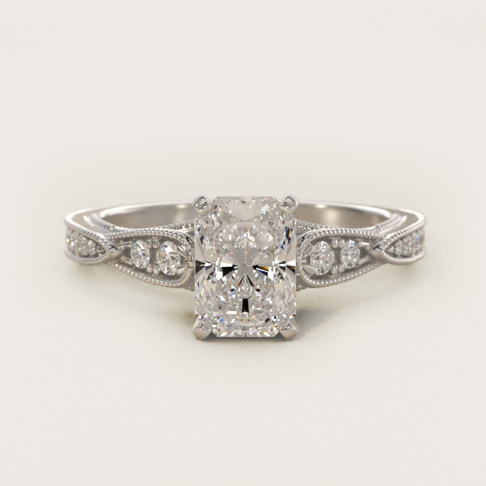 Vintage Milgrain Scalloped Diamond Engagement Ring in 14k White Gold (1/3 ct. tw.) By Zac Zac Posen - Radiant Center