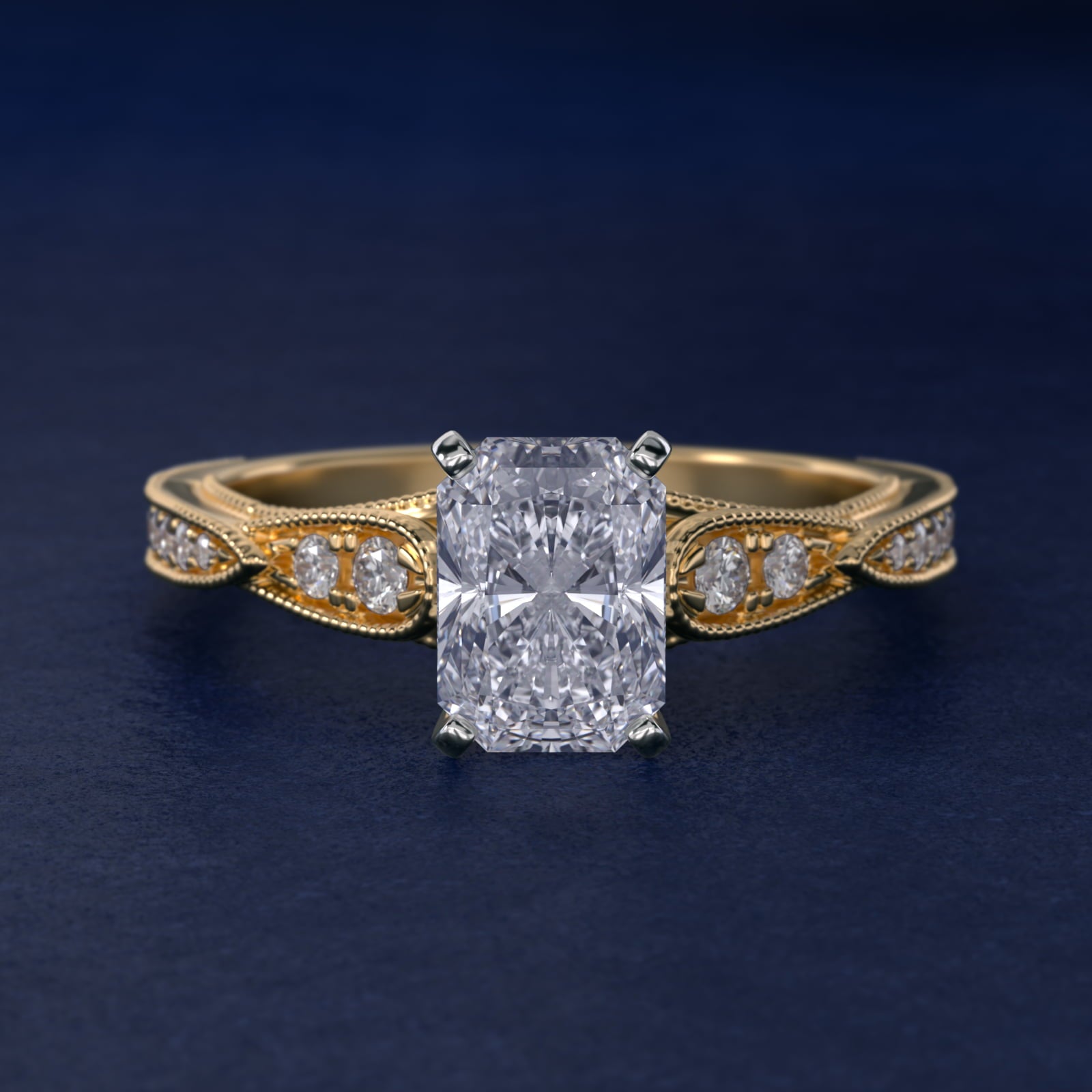 Vintage Milgrain Scalloped Diamond Engagement Ring in 14k Yellow Gold (1/3 ct. tw.) By Zac Zac Posen - Radiant Center