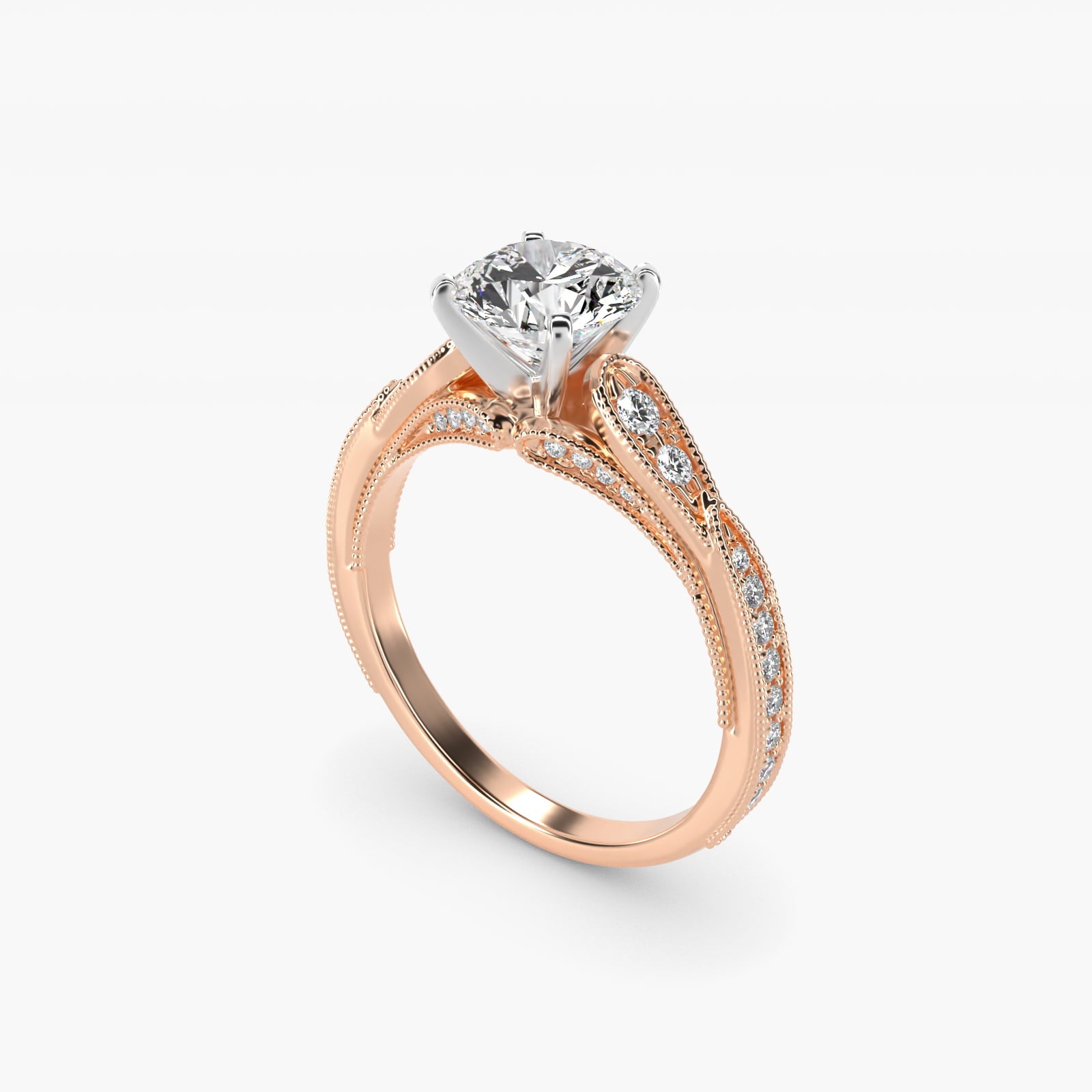 Vintage Milgrain Scalloped Diamond Engagement Ring in 14k Rose Gold (1/3 ct. tw.) By Zac Zac Posen - Round Center