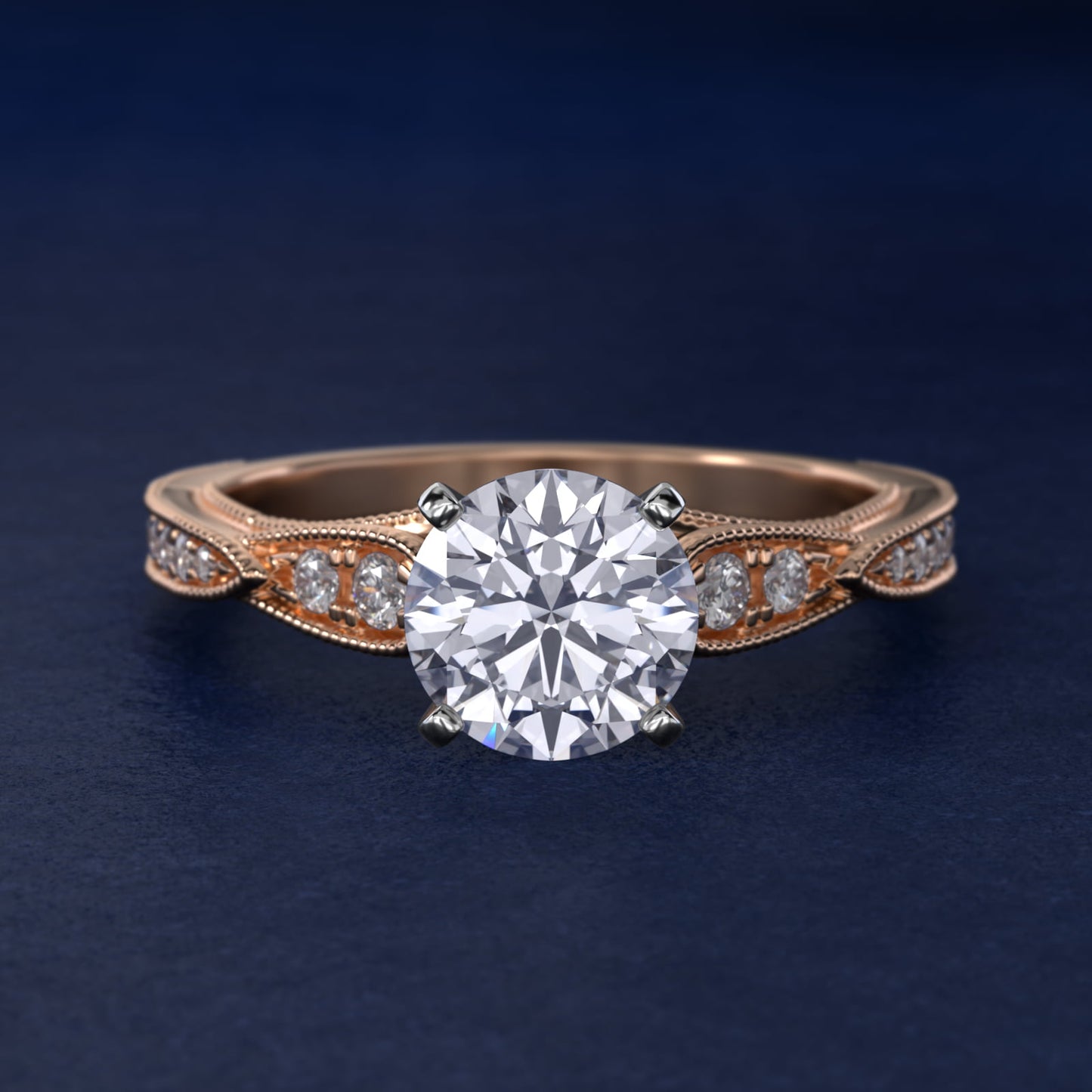 Vintage Milgrain Scalloped Diamond Engagement Ring in 14k Rose Gold (1/3 ct. tw.) By Zac Zac Posen - Round Center