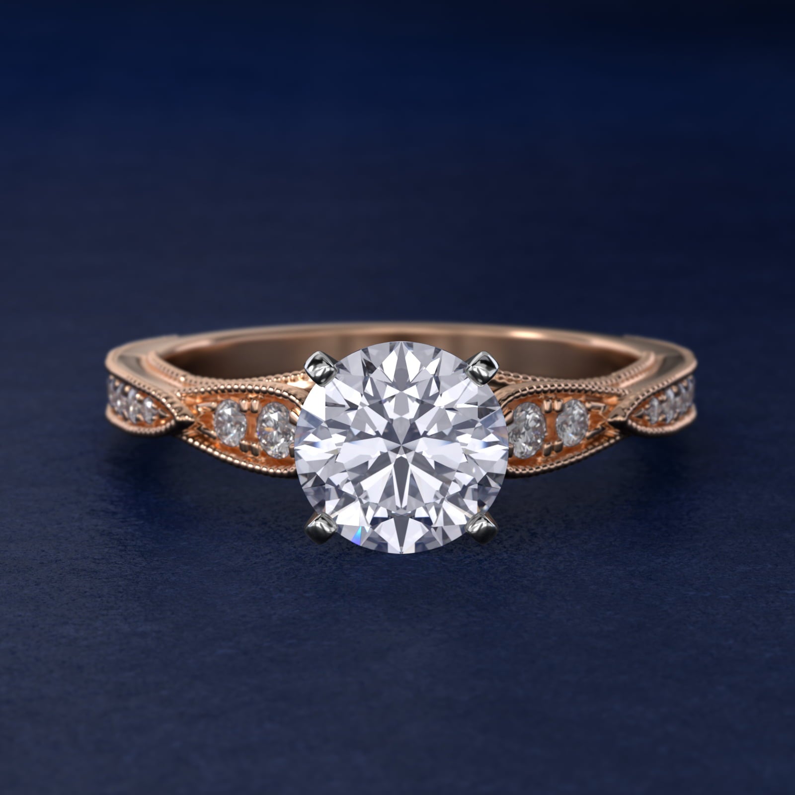 Vintage Milgrain Scalloped Diamond Engagement Ring in 14k Rose Gold (1/3 ct. tw.) By Zac Zac Posen - Round Center