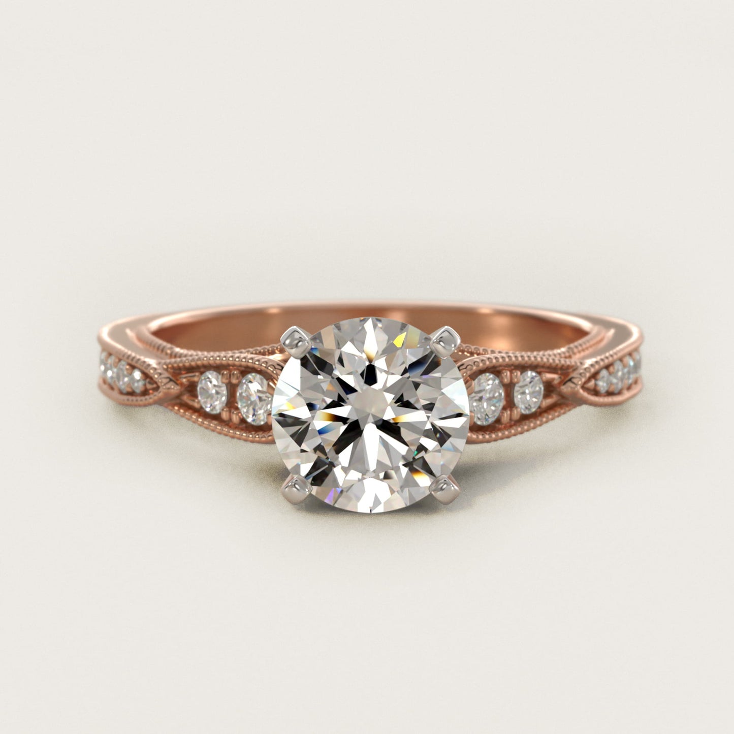 Vintage Milgrain Scalloped Diamond Engagement Ring in 14k Rose Gold (1/3 ct. tw.) By Zac Zac Posen - Round Center