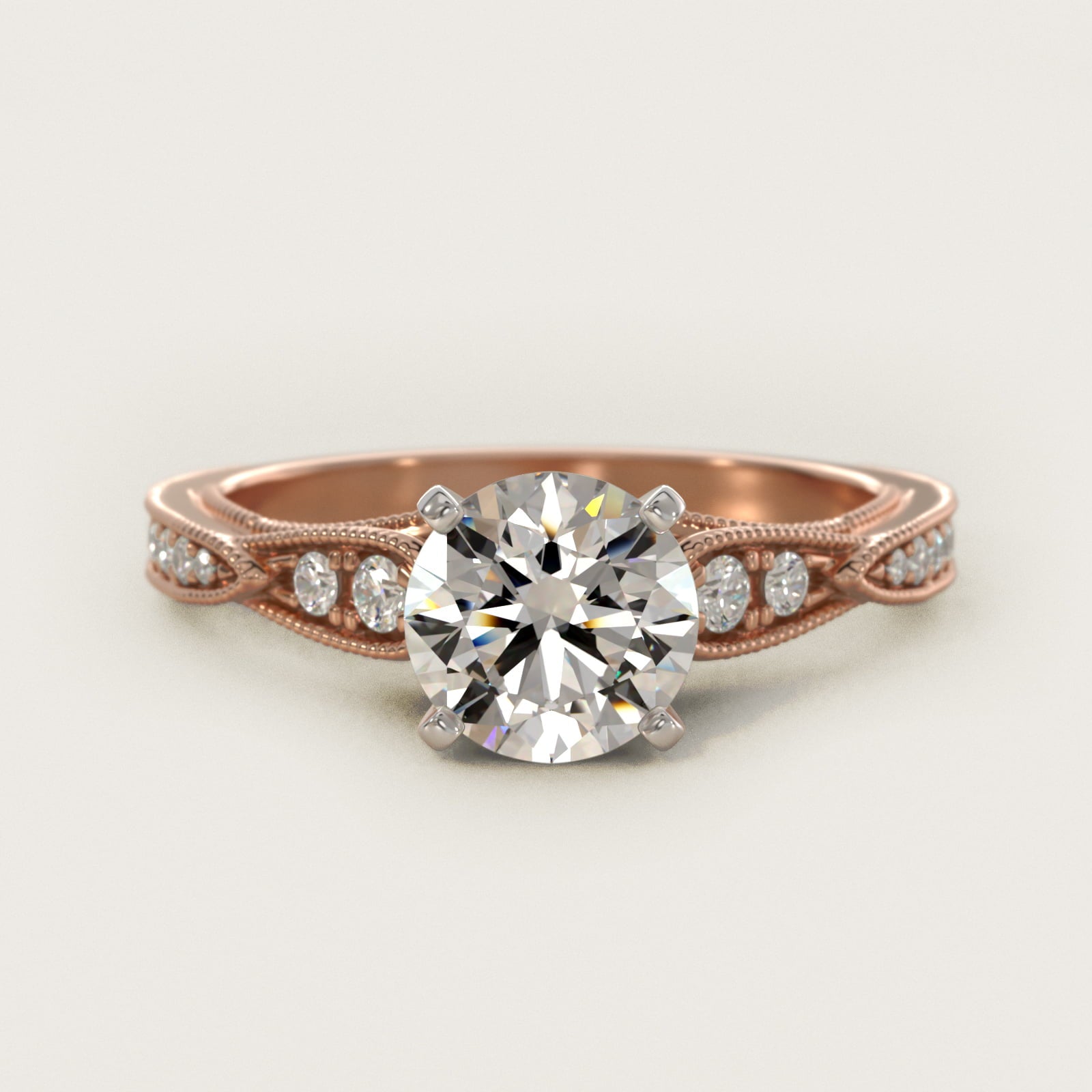 Vintage Milgrain Scalloped Diamond Engagement Ring in 14k Rose Gold (1/3 ct. tw.) By Zac Zac Posen - Round Center