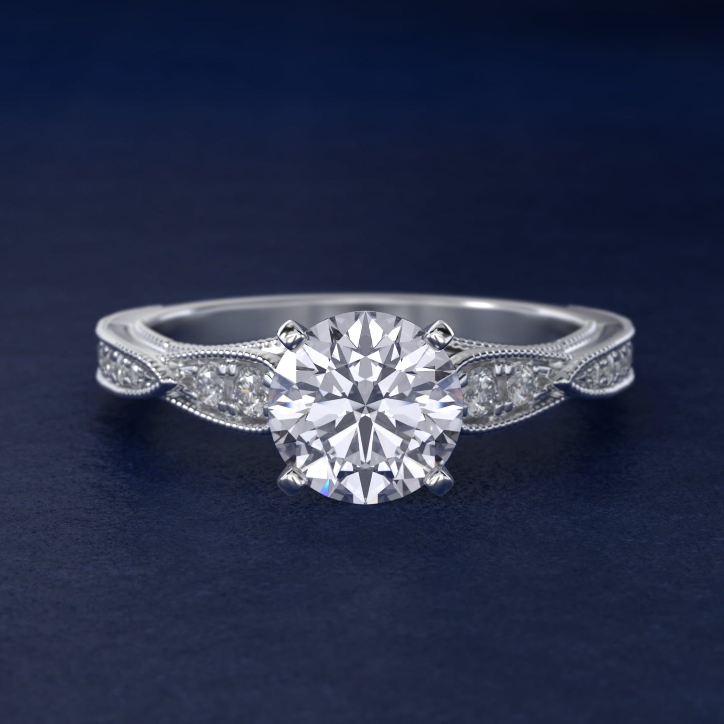 Vintage Milgrain Scalloped Diamond Engagement Ring in 14k White Gold (1/3 ct. tw.) By Zac Zac Posen - Round Center