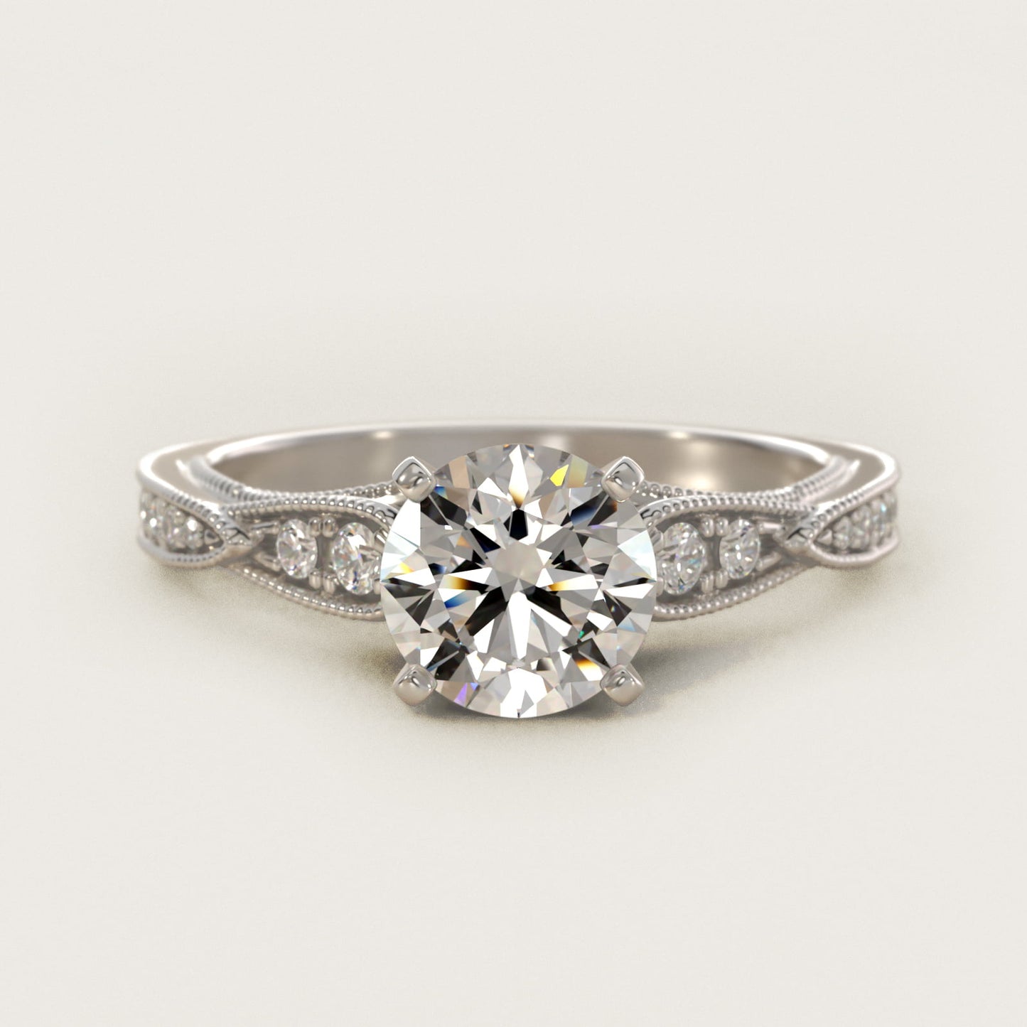 Vintage Milgrain Scalloped Diamond Engagement Ring in 14k White Gold (1/3 ct. tw.) By Zac Zac Posen - Round Center