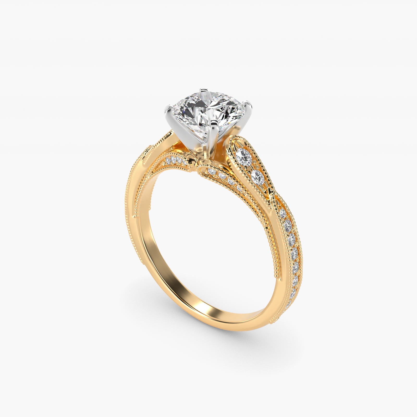 Vintage Milgrain Scalloped Diamond Engagement Ring in 14k Yellow Gold (1/3 ct. tw.) By Zac Zac Posen - Round Center