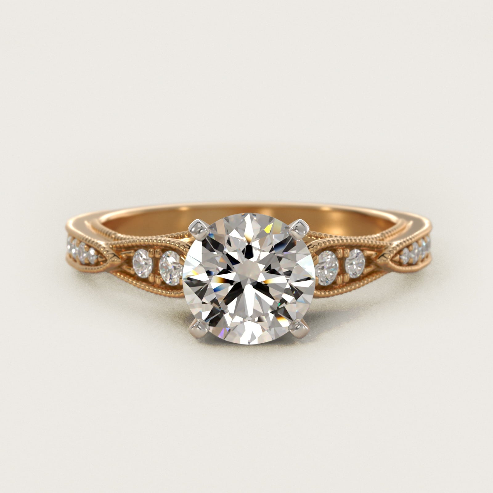 Vintage Milgrain Scalloped Diamond Engagement Ring in 18k Yellow Gold (1/3 ct. tw.) By Zac Zac Posen - Round Center