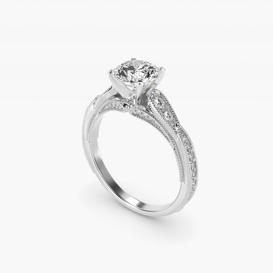Vintage Milgrain Scalloped Diamond Engagement Ring in Platinum (1/3 ct. tw.) By Zac Zac Posen - Round Center